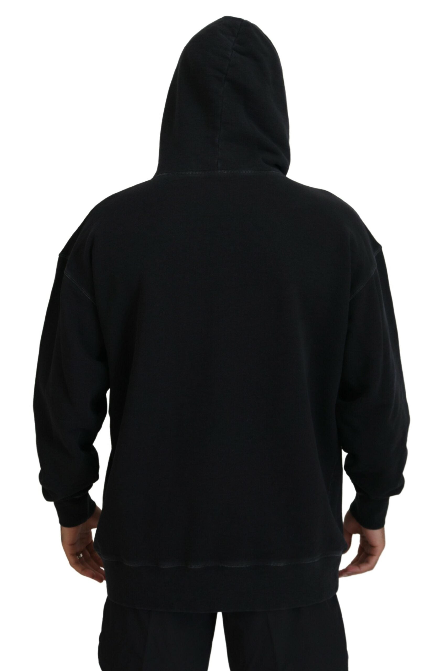 Pull-over à capuche imprimé en coton noir pour homme