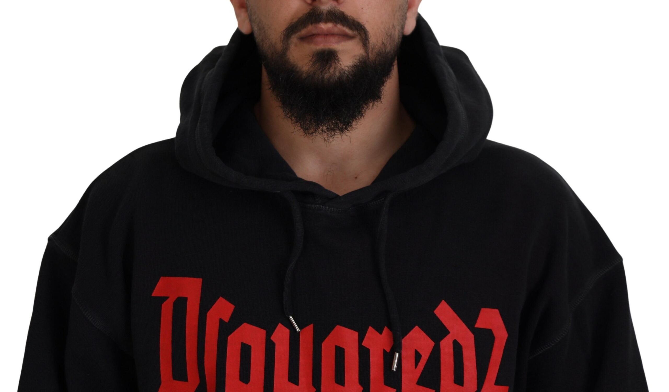 Pull-over à capuche imprimé en coton noir pour homme