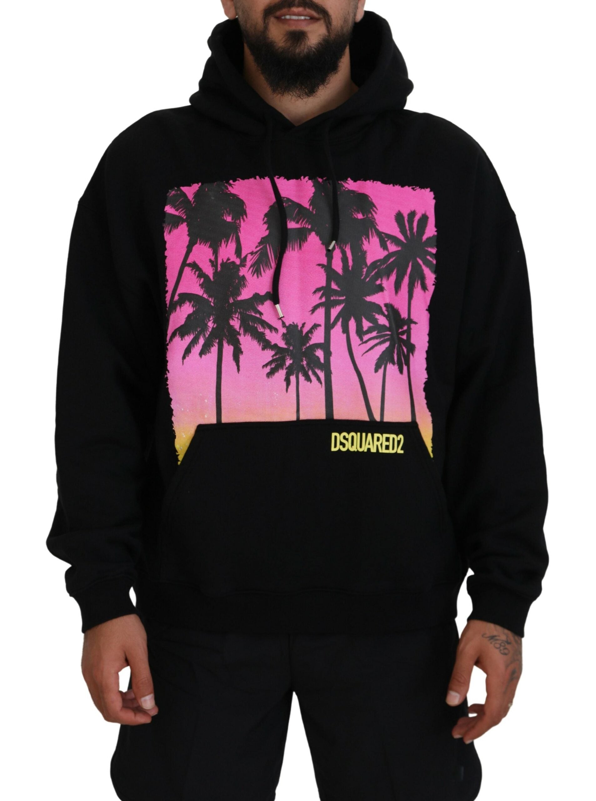 Schwarzer Kapuzenpullover aus Baumwolle mit Print von DSQUARED2