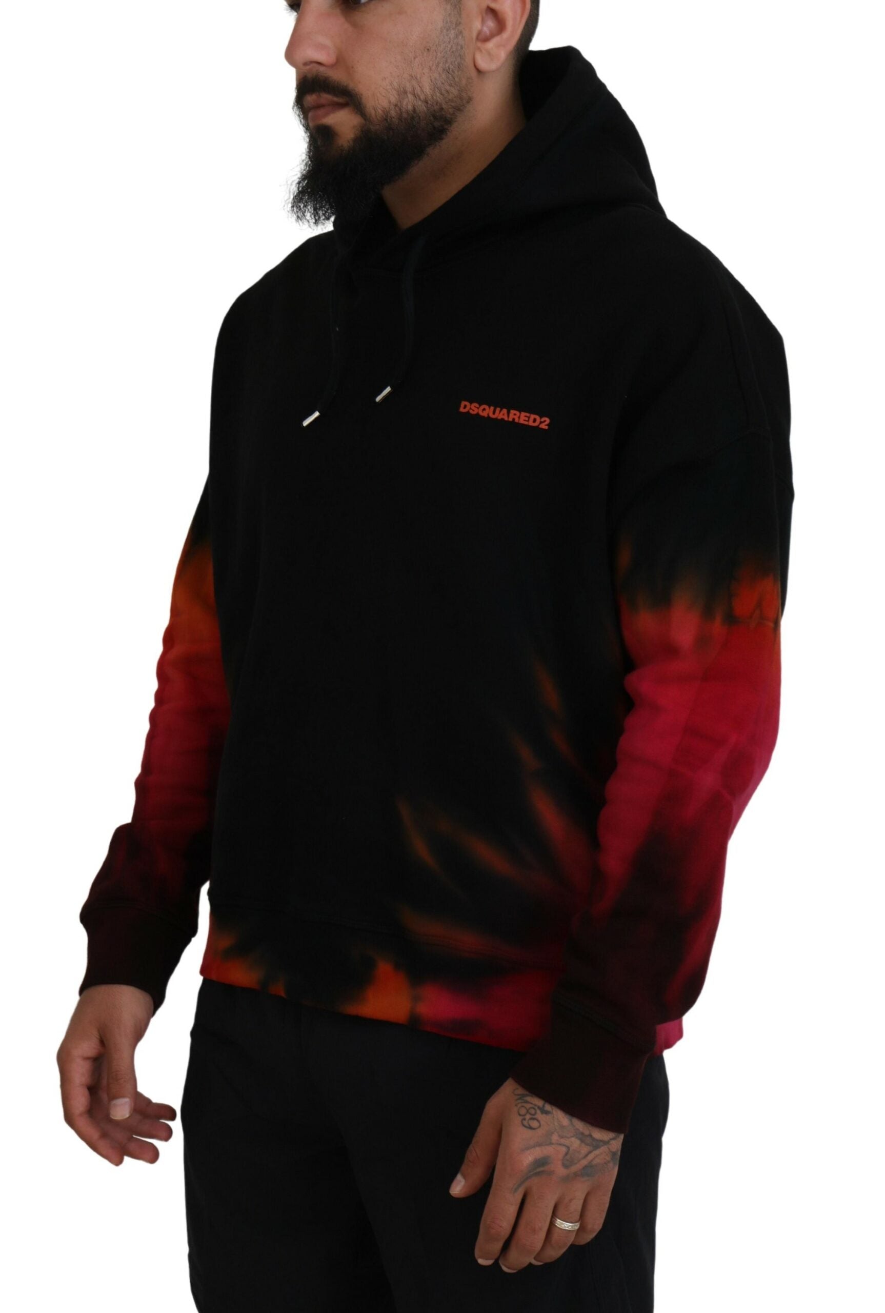 Pull à capuche tie-dye en coton noir et rouge