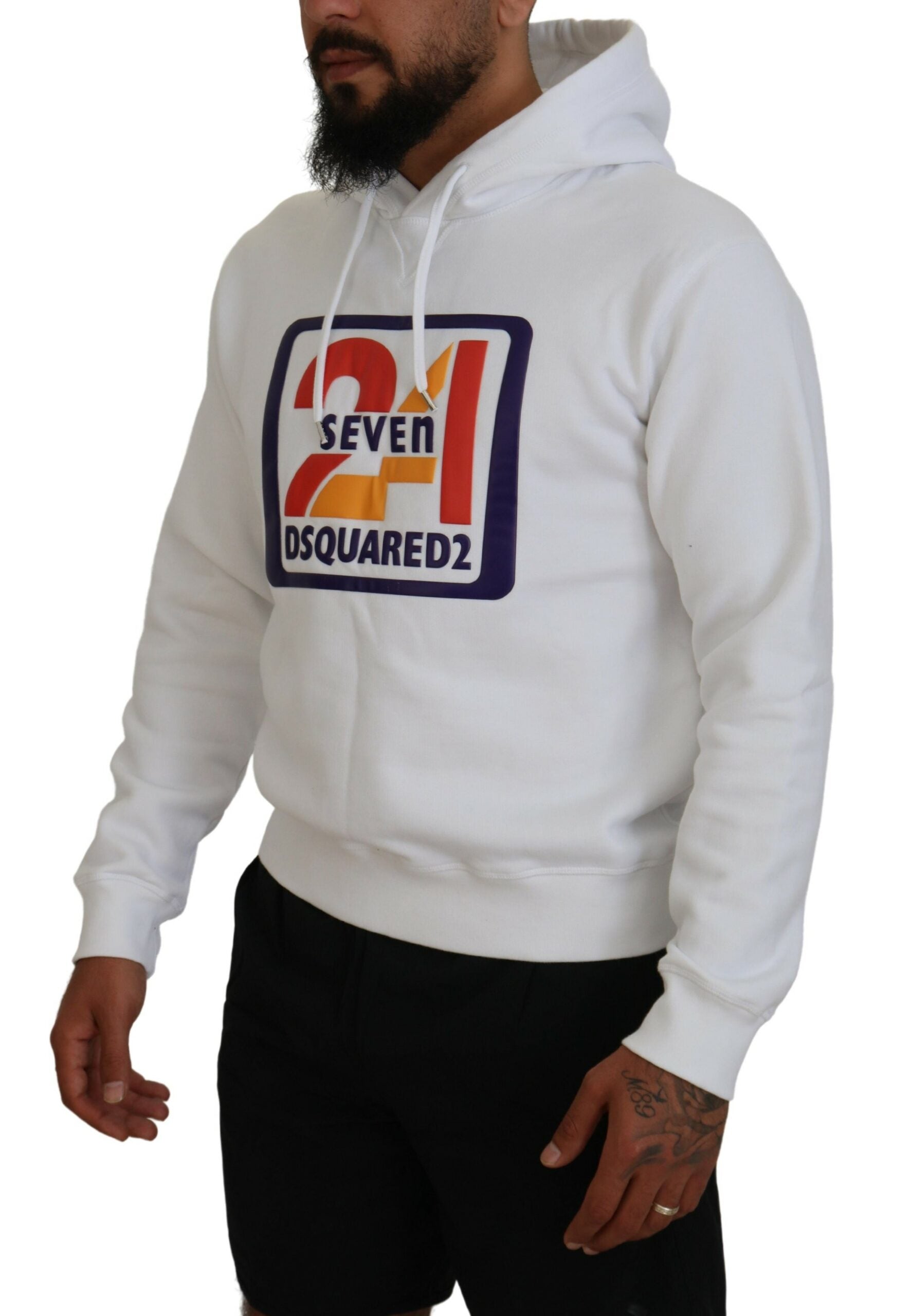 Pull-over à capuche imprimé en coton blanc pour homme