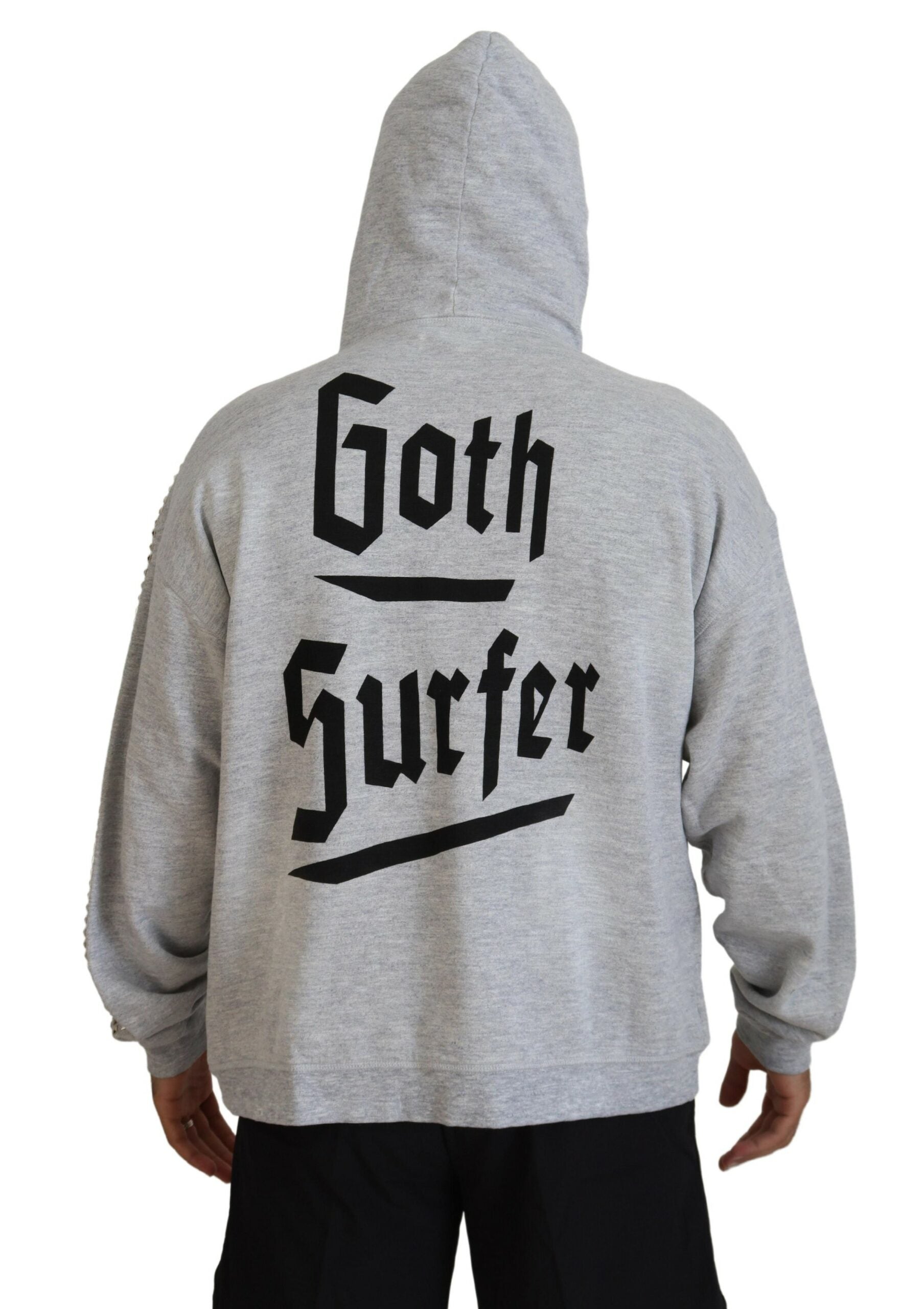 Pull gris à capuche imprimé orné de cristaux