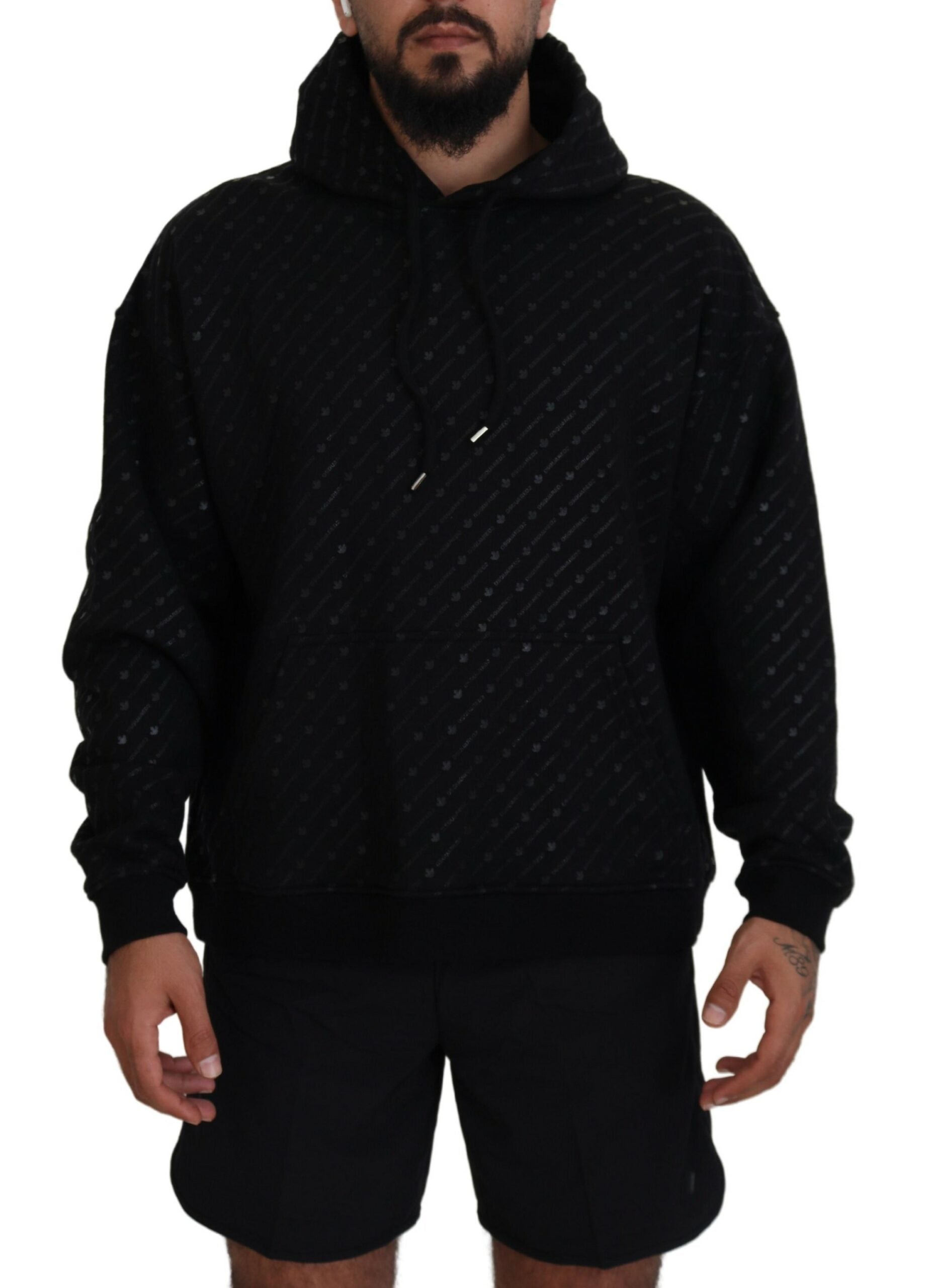 Schwarzer Kapuzenpullover aus Baumwolle mit Print von DSQUARED2