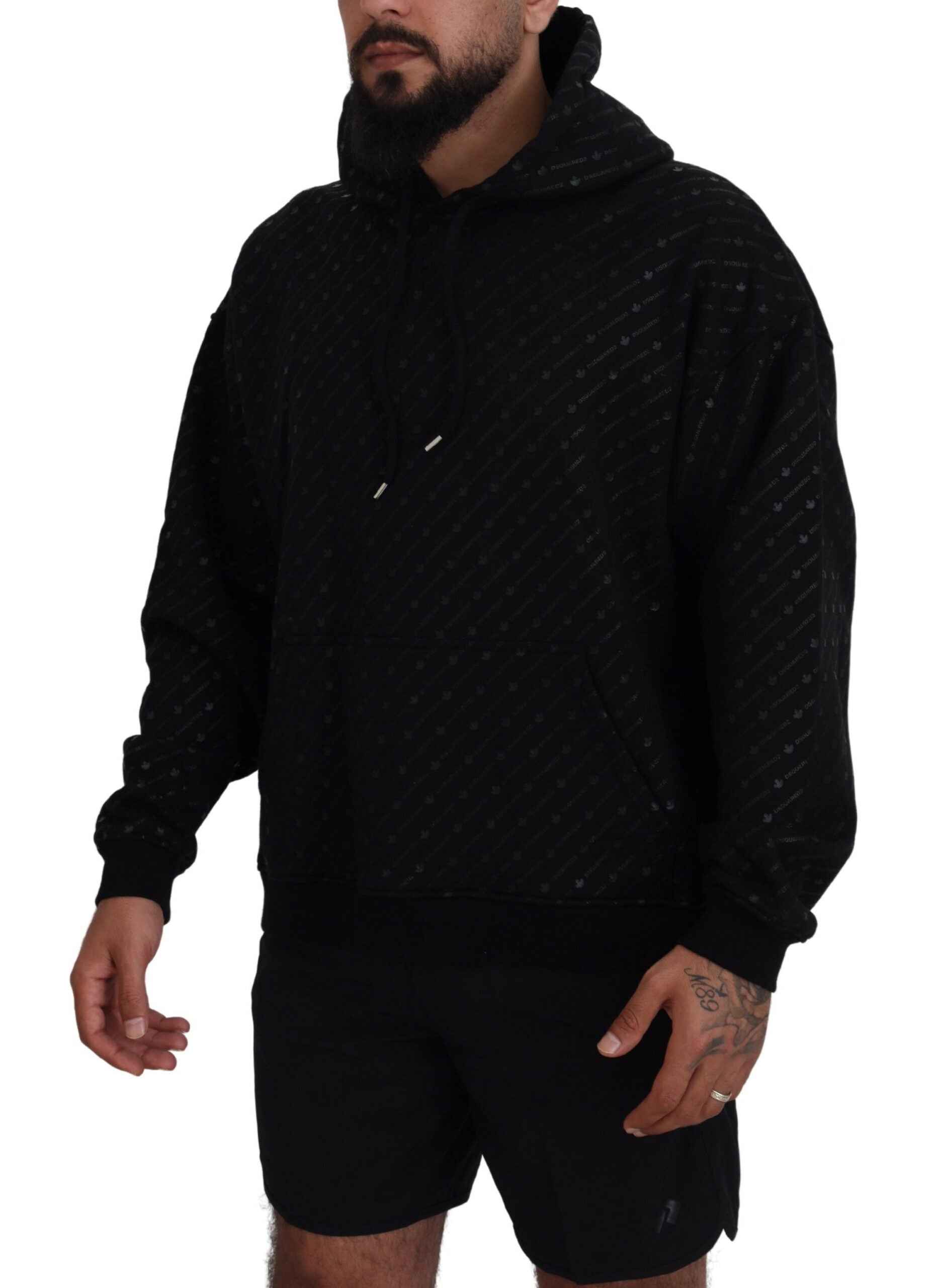 Schwarzer Kapuzenpullover aus Baumwolle mit Print von DSQUARED2