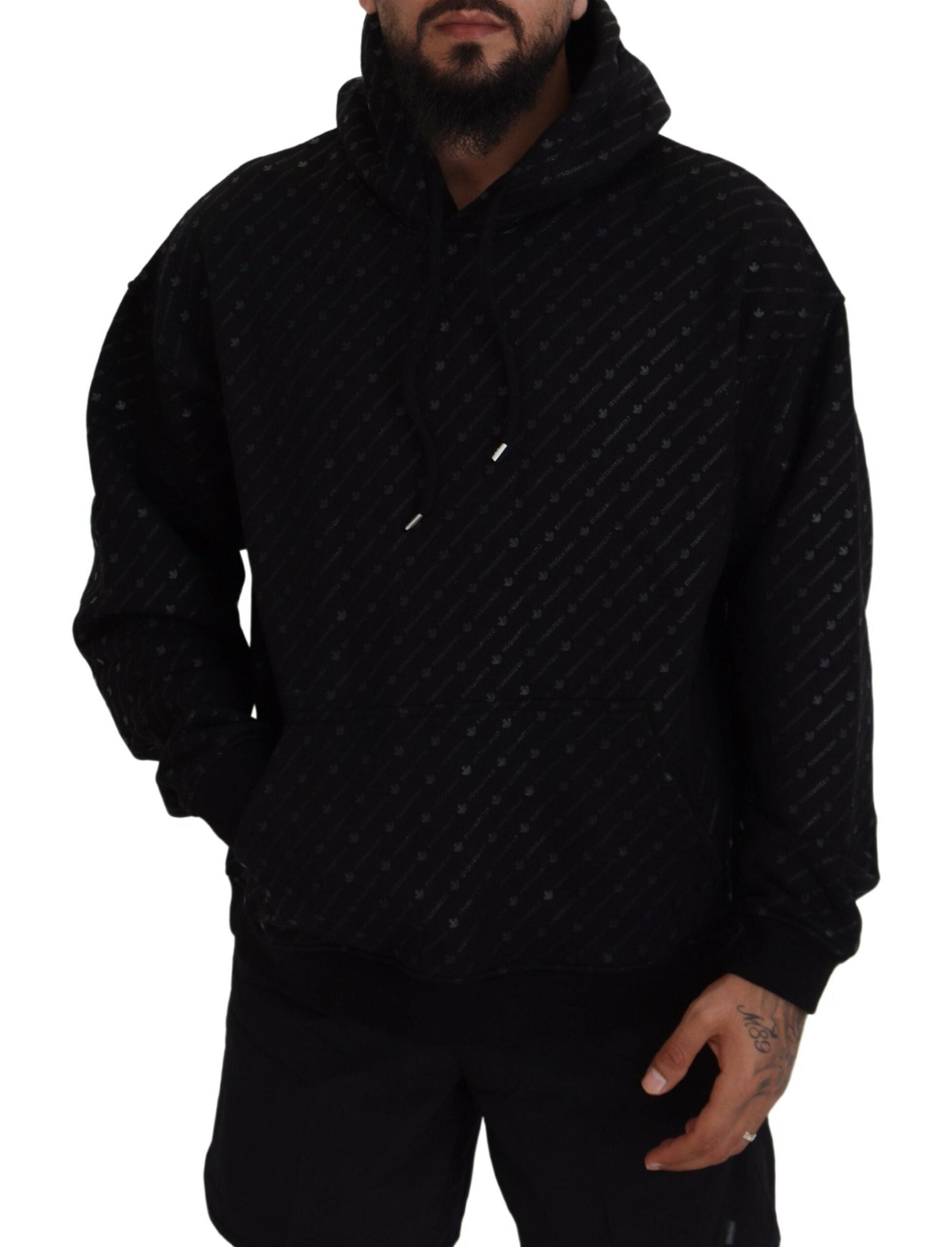 Dsquared² Pull-over à capuche imprimé en coton noir pour homme