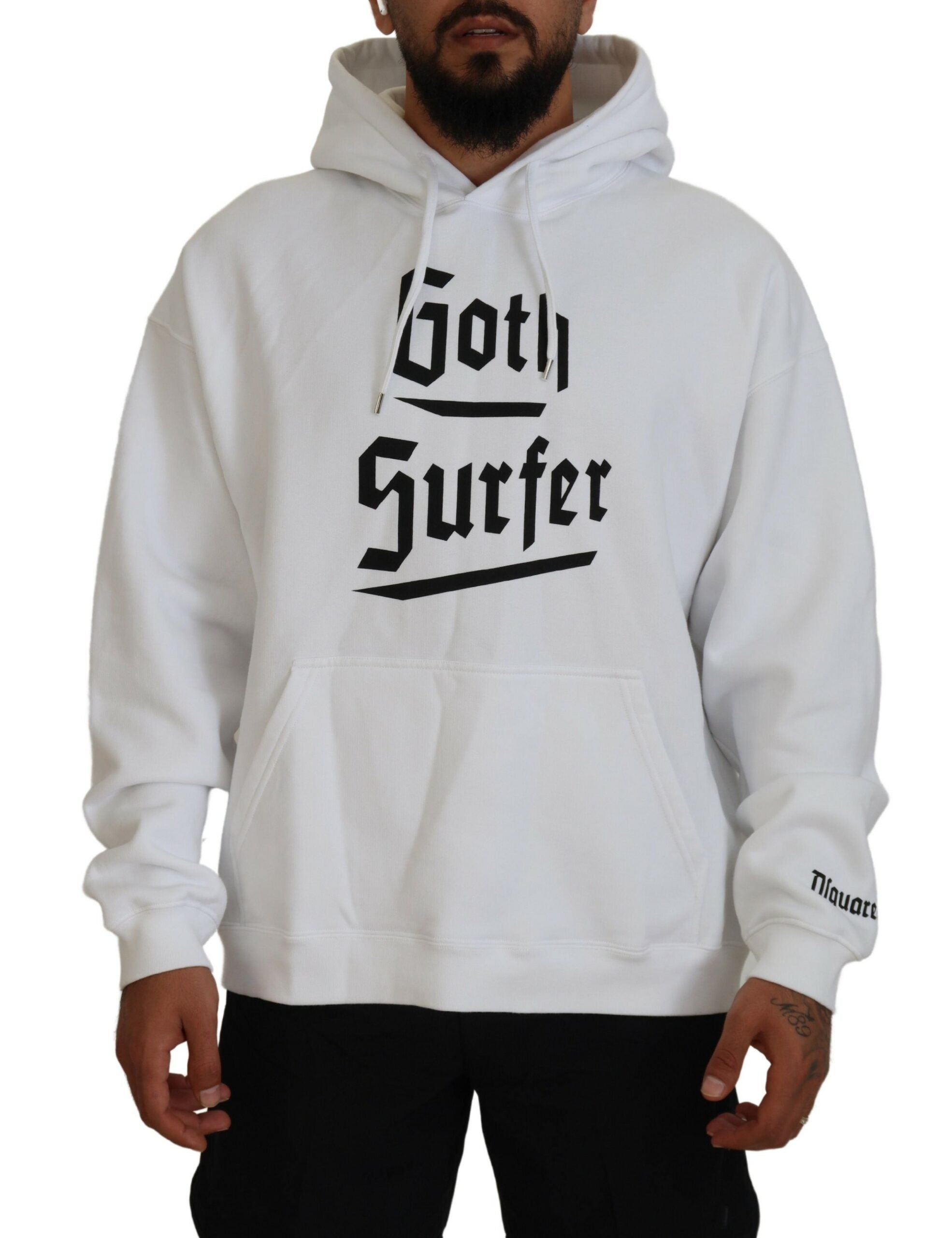 Pull-over à capuche imprimé en coton blanc pour homme