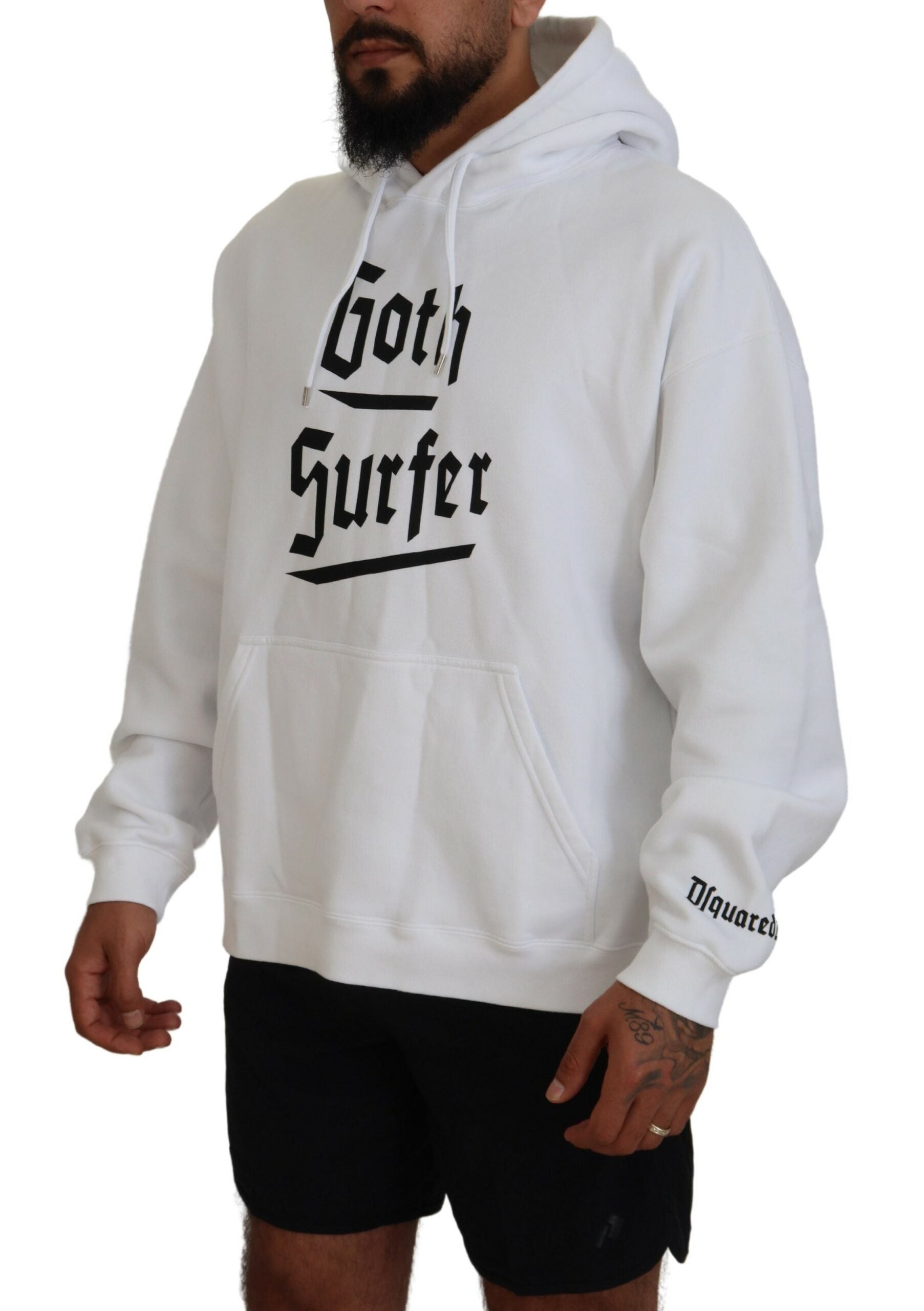Pull-over à capuche imprimé en coton blanc pour homme