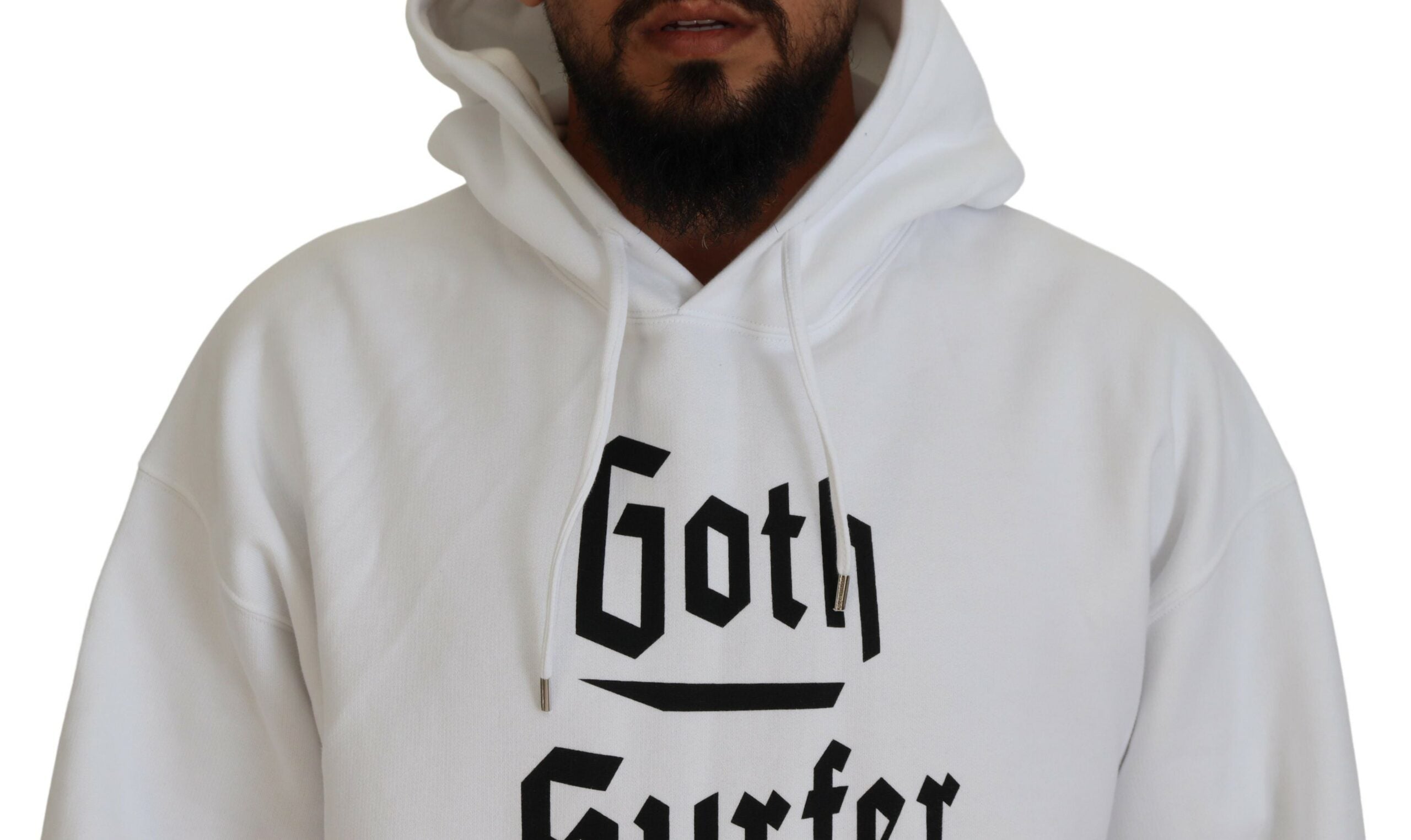 Pull-over à capuche imprimé en coton blanc pour homme