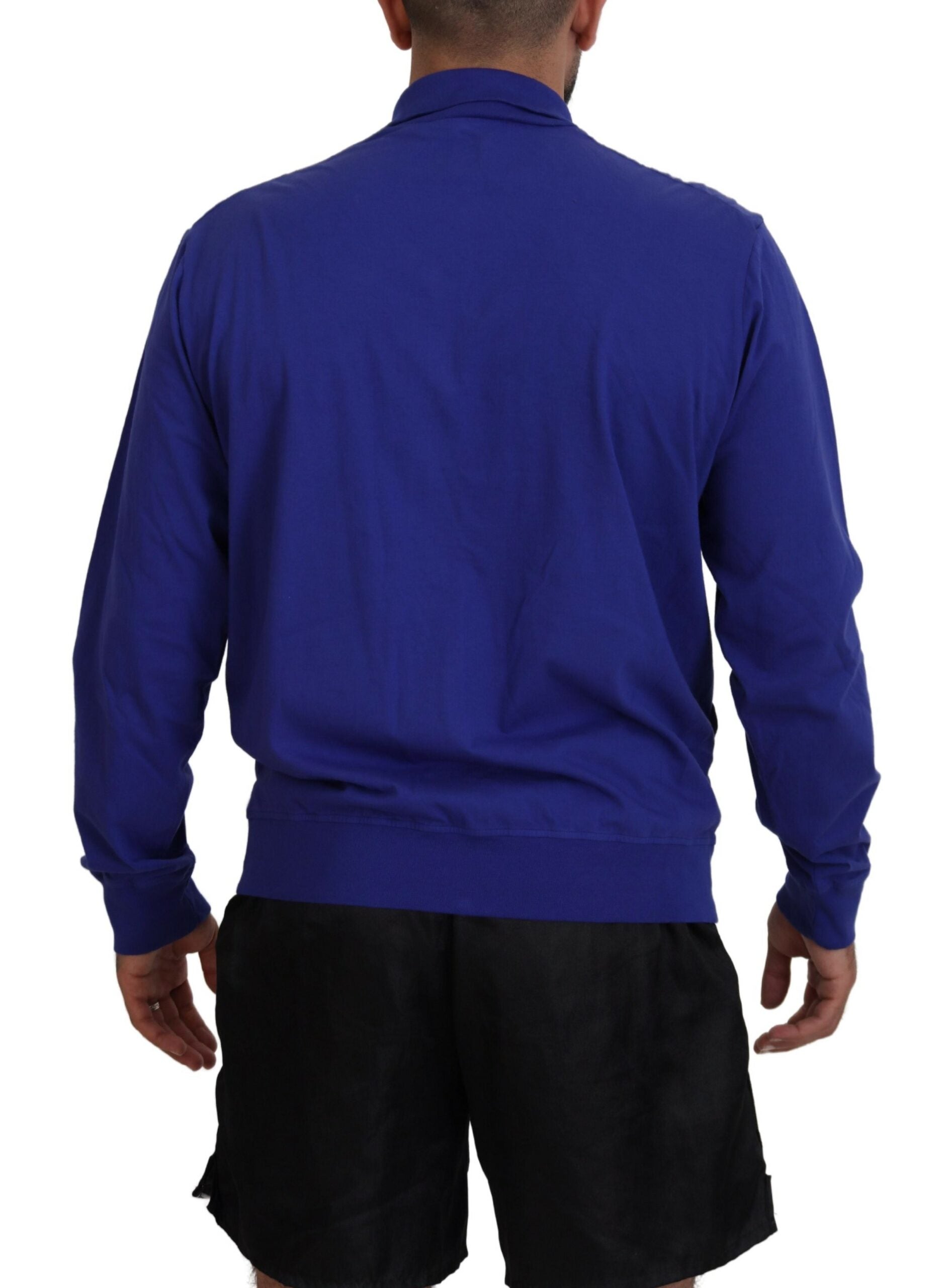 Pull homme bleu en coton imprimé à col zippé