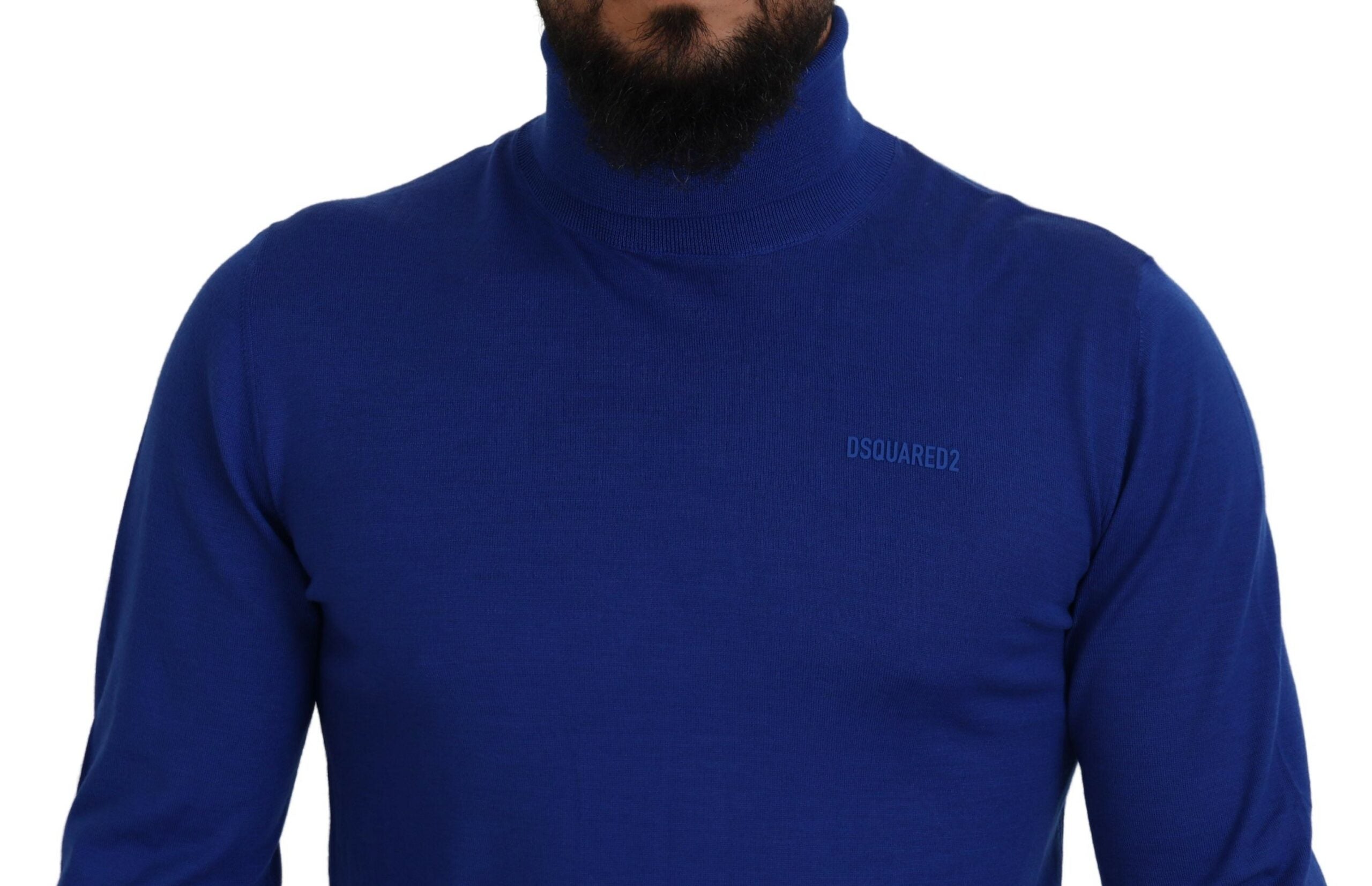 Pull à col roulé à manches longues imprimé logo bleu