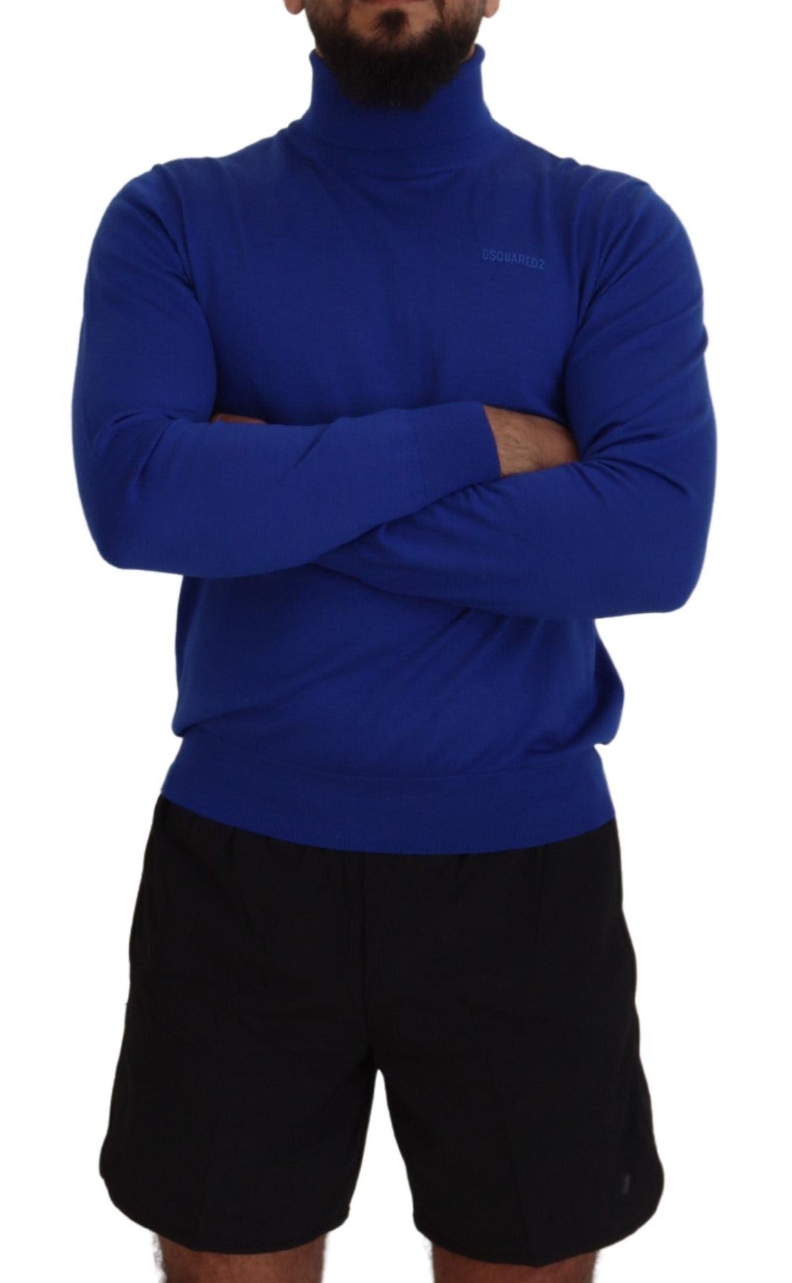 Pull à col roulé à manches longues imprimé logo bleu