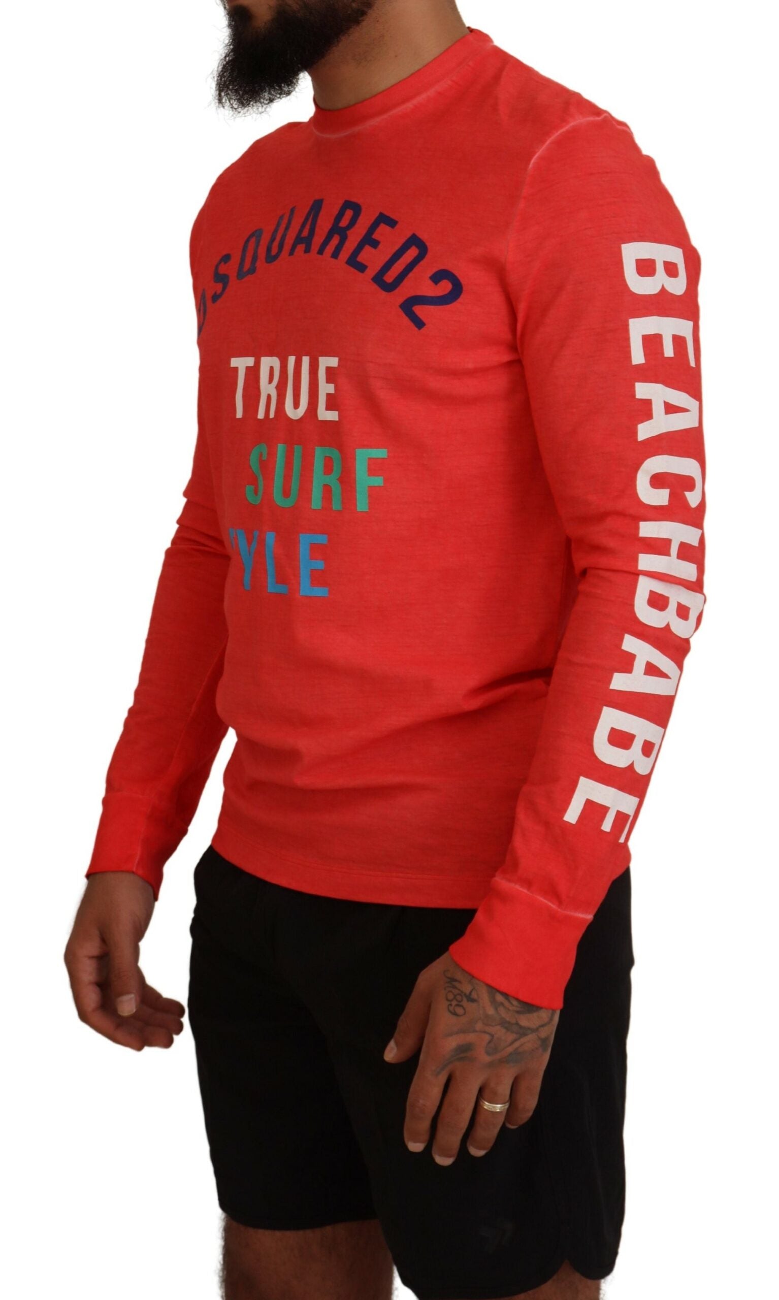 T-shirt à manches longues imprimé orange coloré