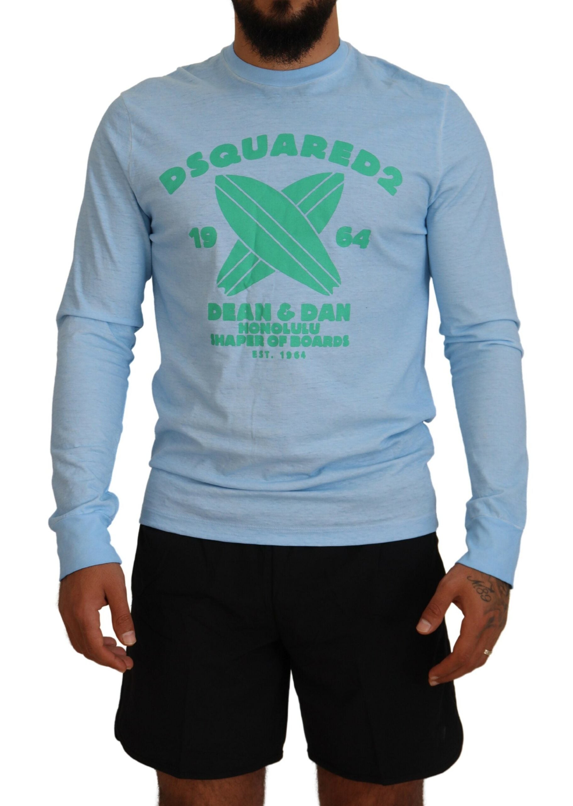 Pull homme à manches longues imprimé bleu clair