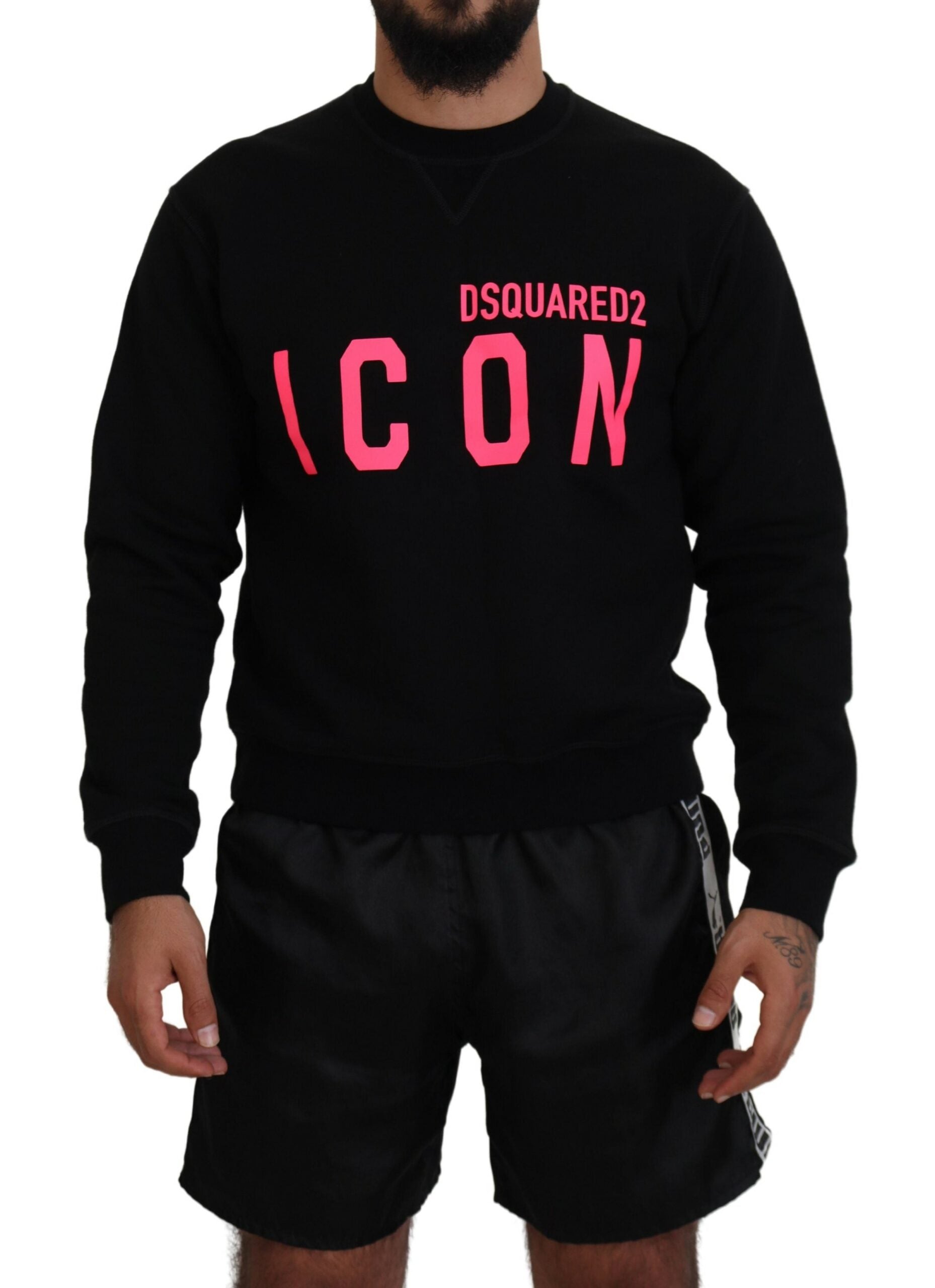 Schwarzer Baumwollpullover mit Logo-Print von DSQUARED2