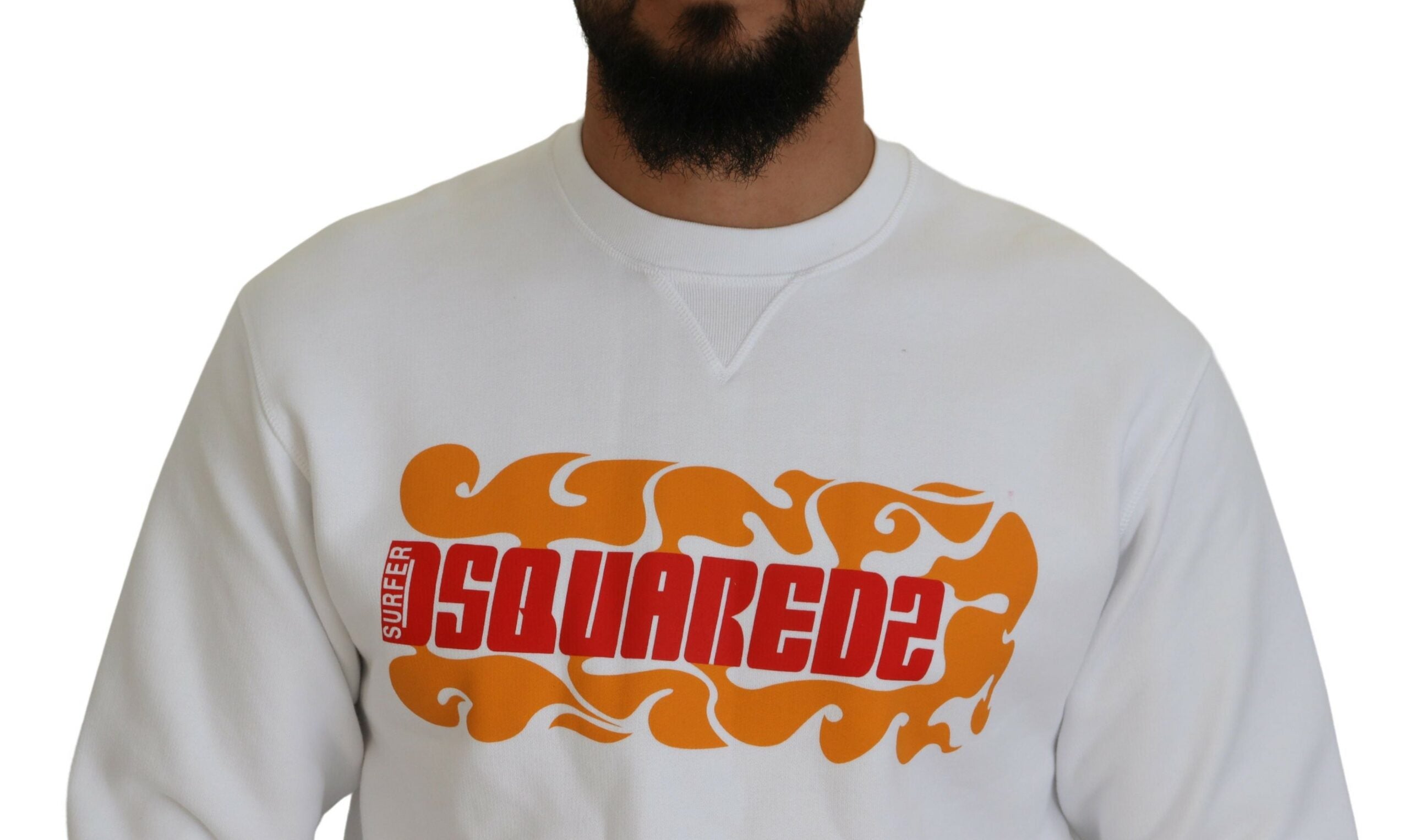 Pull-over blanc en coton imprimé à manches longues
