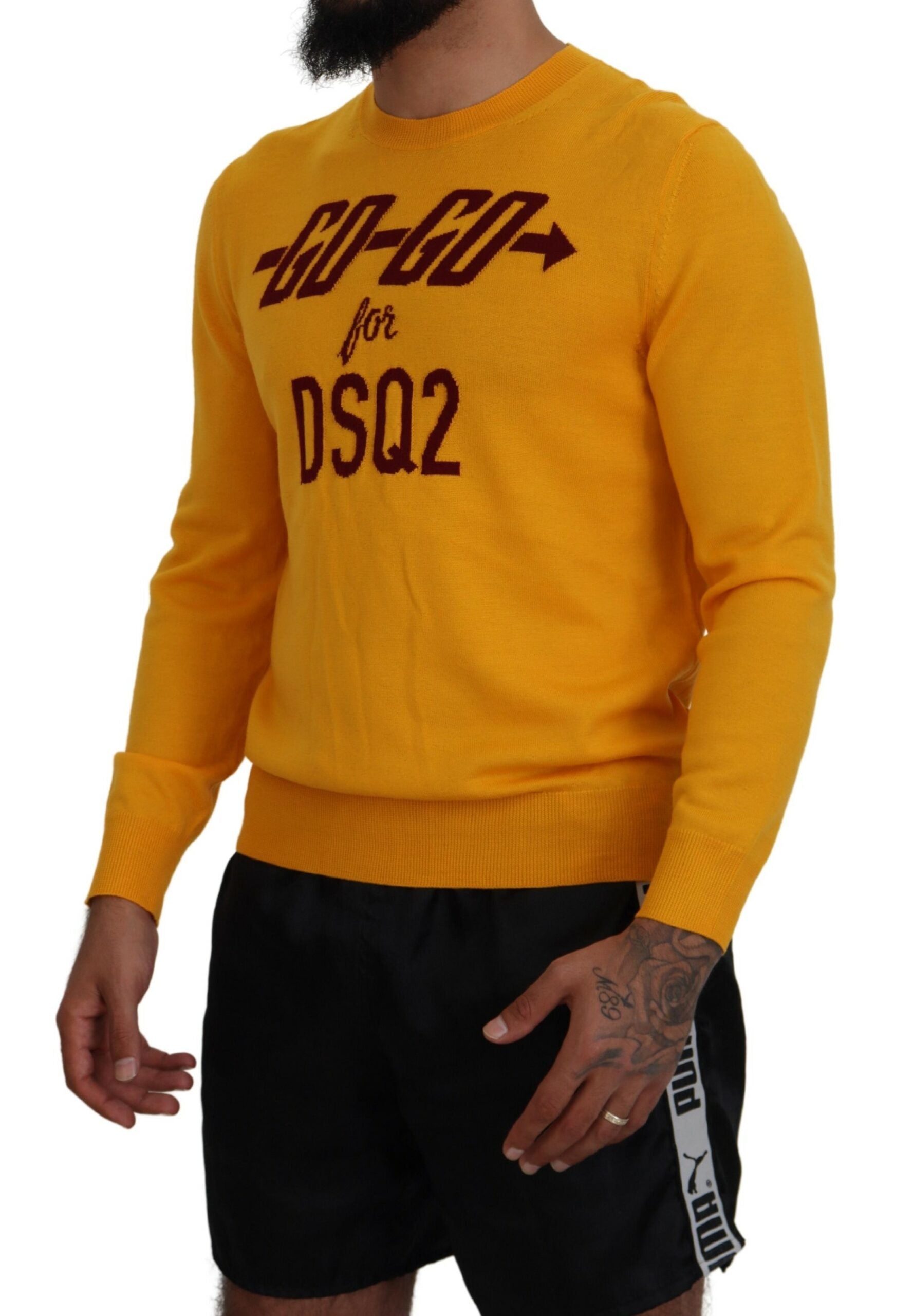 Pull-over homme en laine orange à manches longues