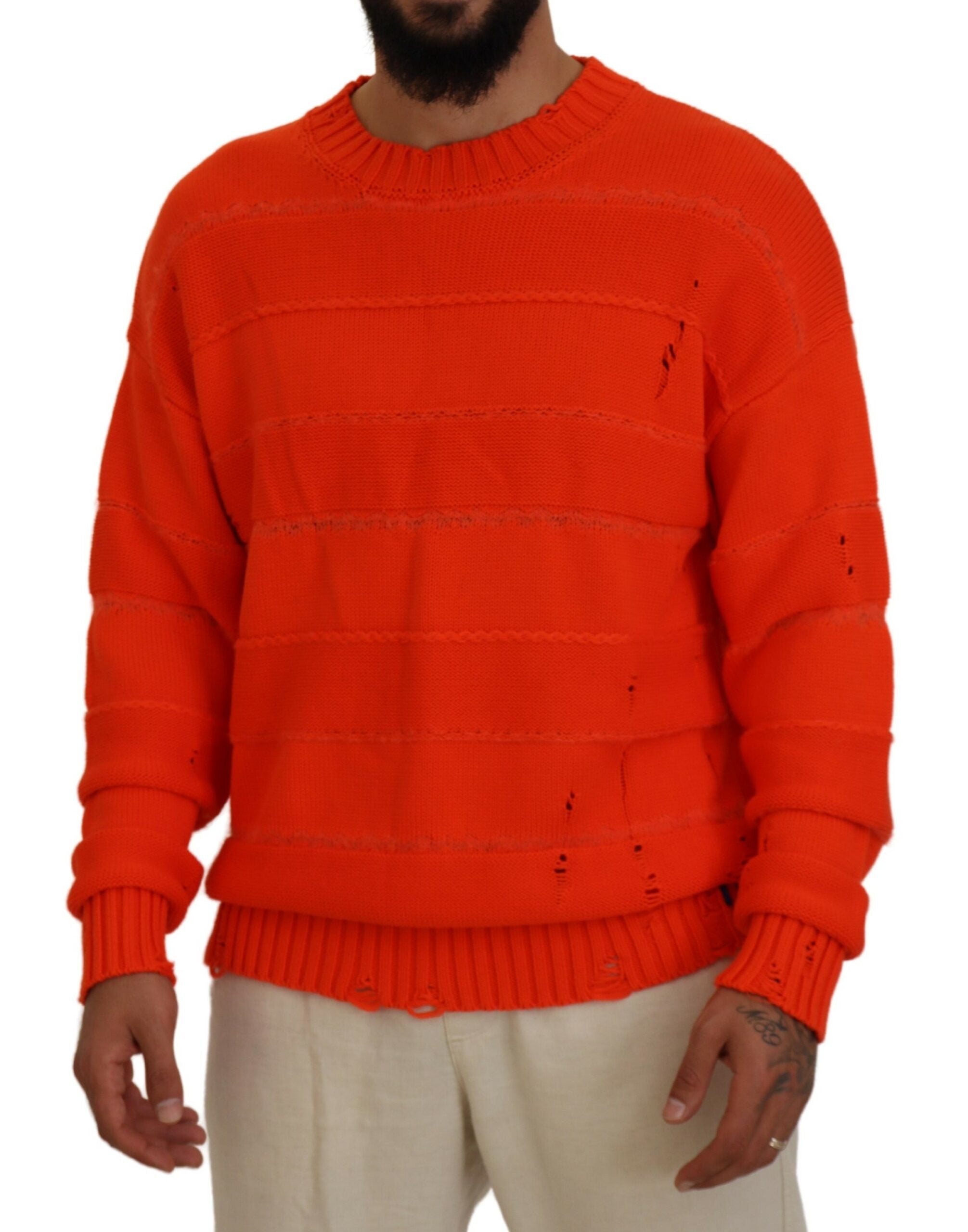 Pull-over orange en coton à manches longues pour homme