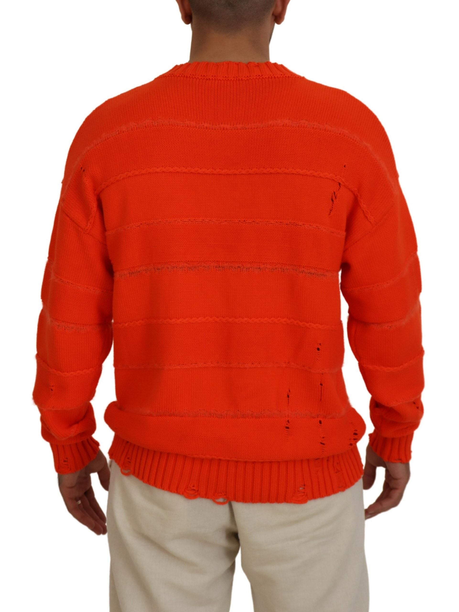 Pull-over orange en coton à manches longues pour homme