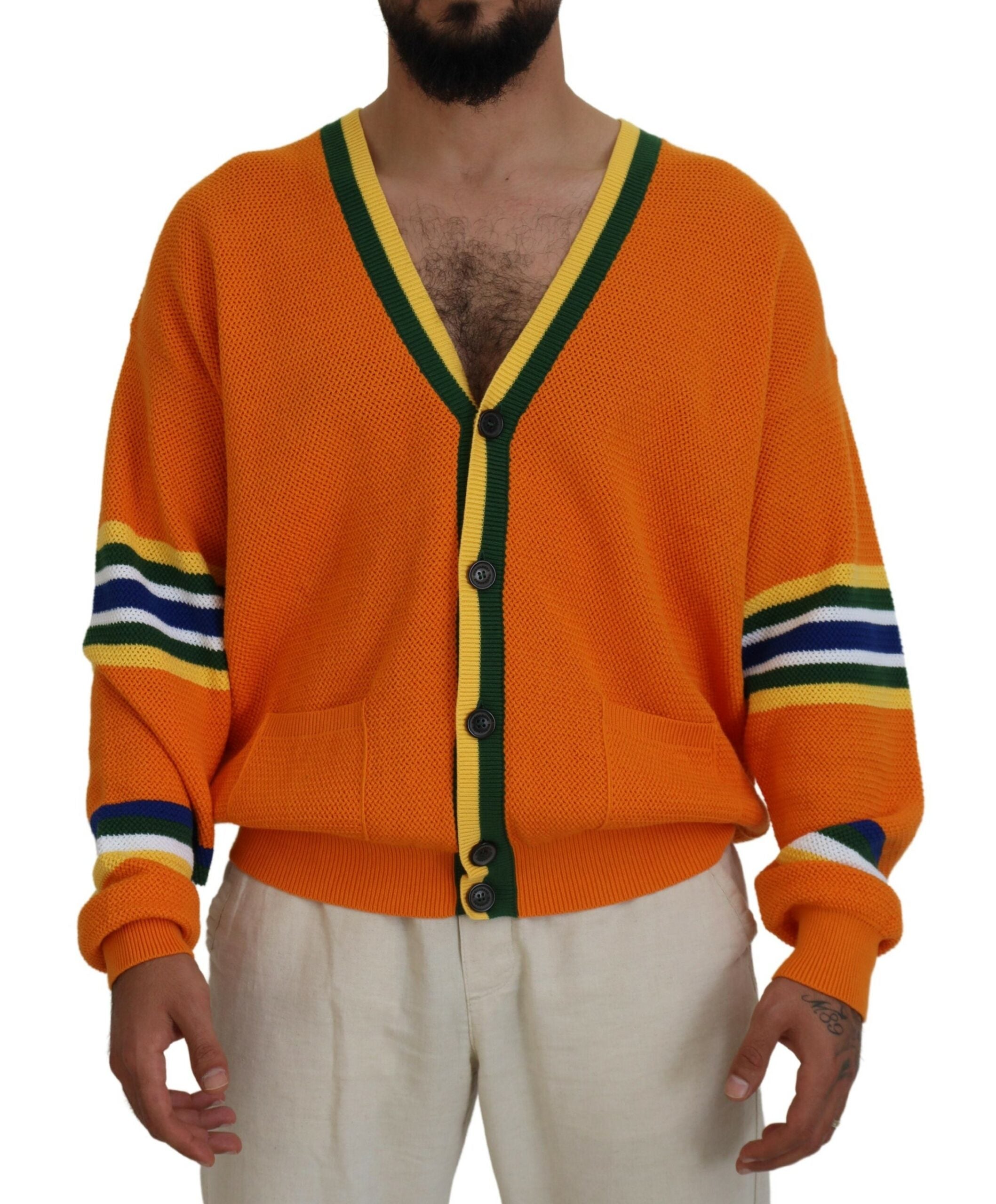Gilet cardigan orange en coton à manches longues pour homme