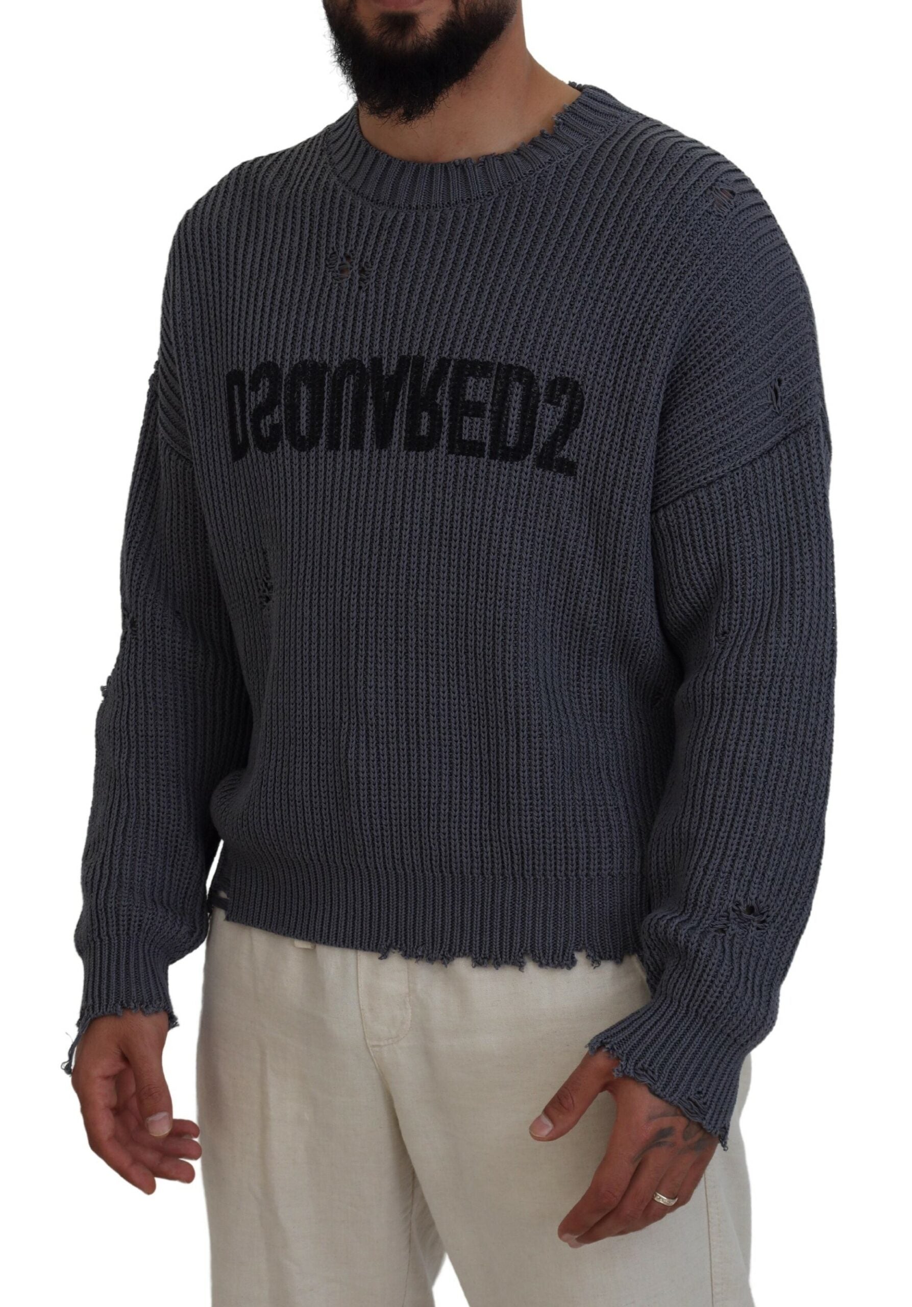 Pull-over gris pour homme en maille usée