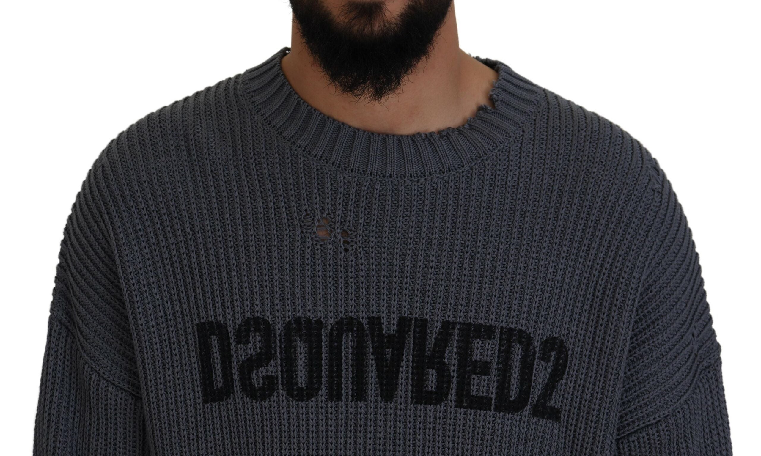 Pull-over gris pour homme en maille usée