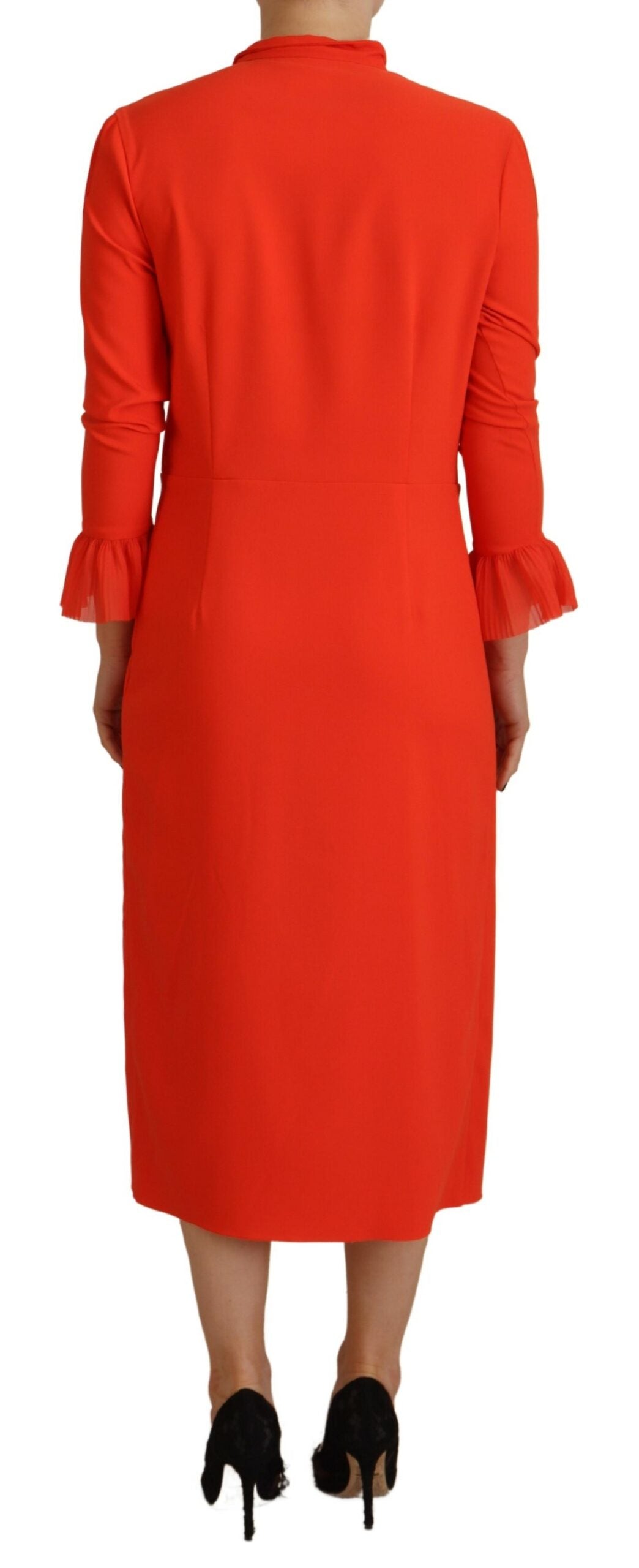 Rotes, plissiertes Midi-Kleid aus Kunstfaser mit langen Ärmeln