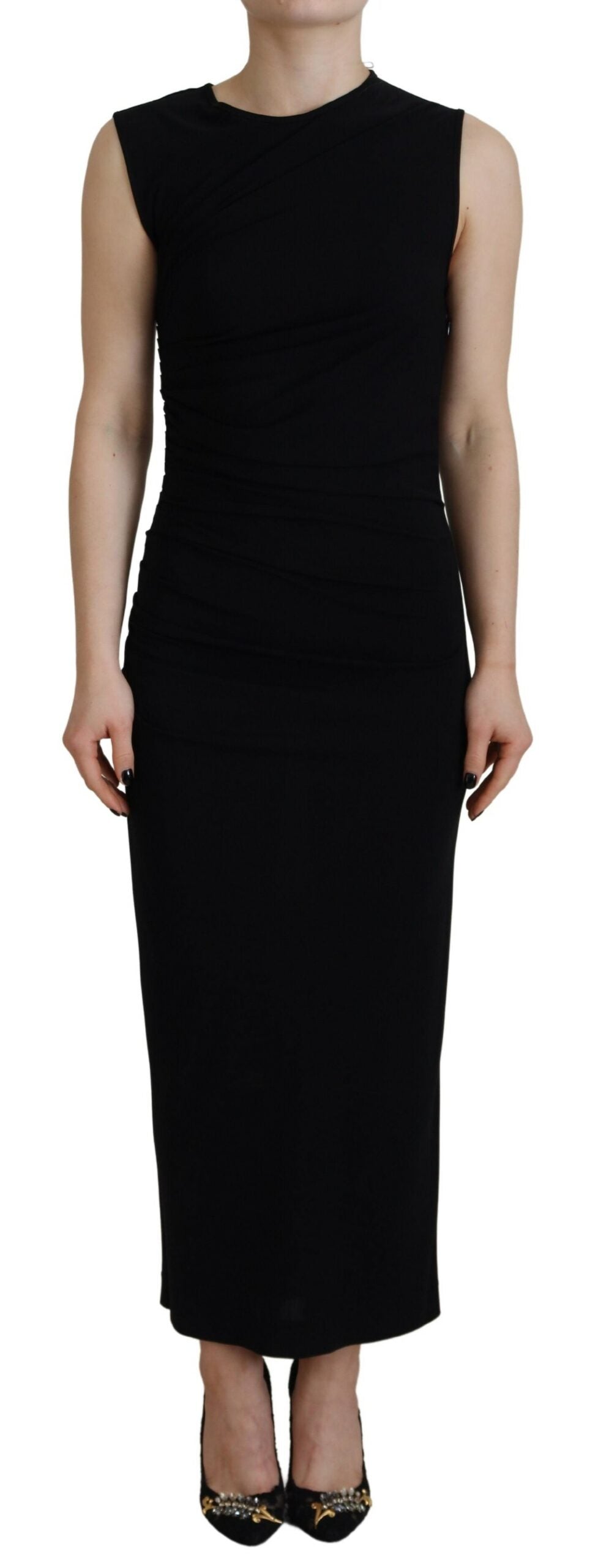 Schwarzes ärmelloses, gerafftes Maxikleid aus Synthetik von DSQUARED2