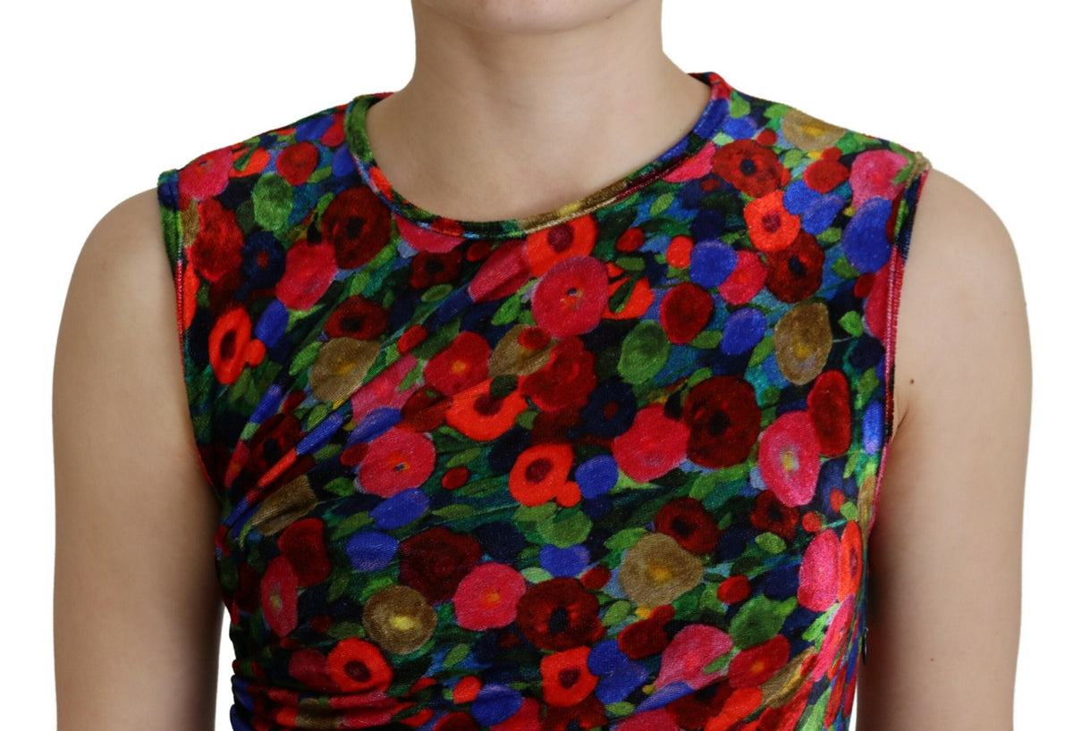 Dsquared² Mehrfarbiges geblümtes Bodycon-Maxikleid mit Raffungen