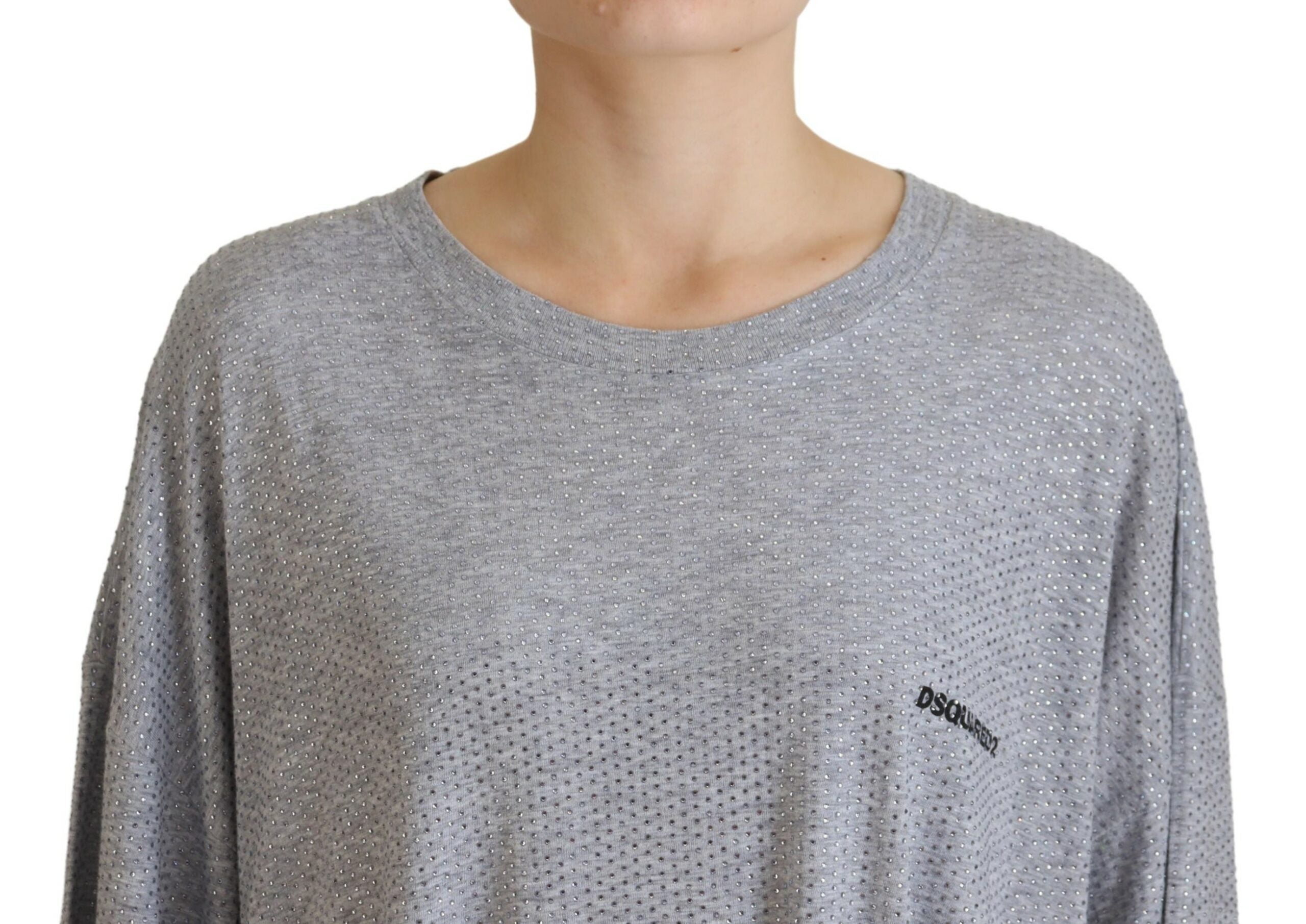 Robe Dsquared² en coton à manches longues et ornements de cristaux gris