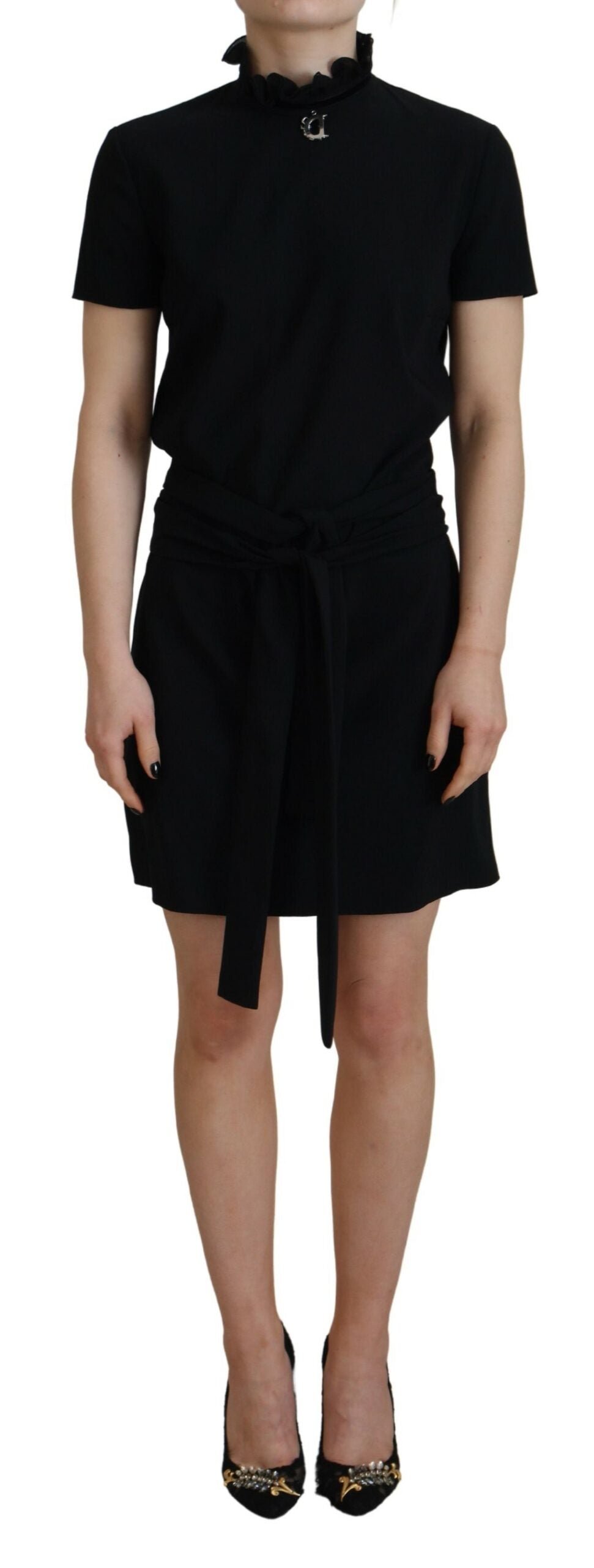 Schwarzes Minikleid aus Kunstleder mit kurzen Ärmeln