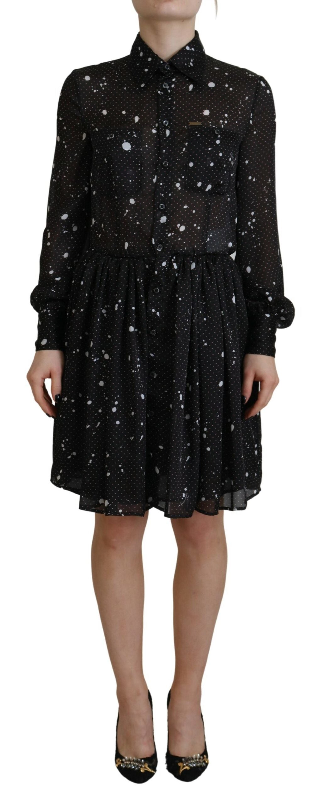 Schwarzes synthetisches Polka-Dot-Hemdblusenkleid