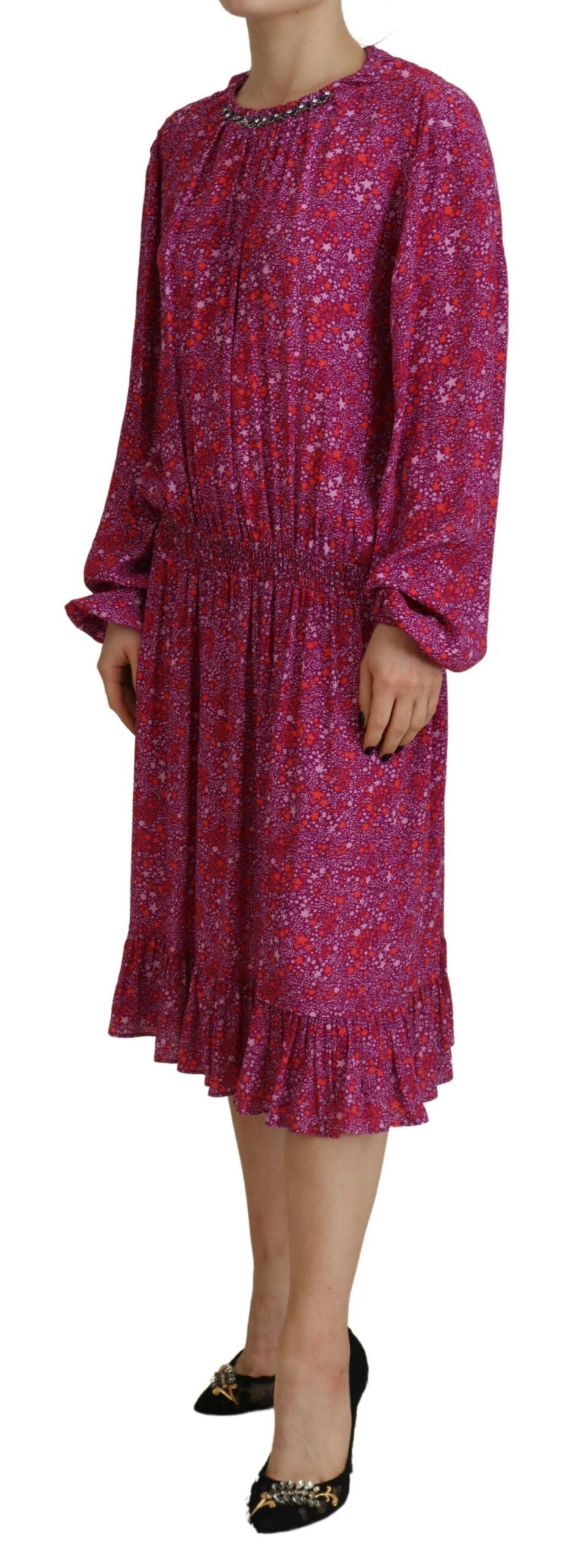 Robe à manches longues ornée d'étoiles fuchsia