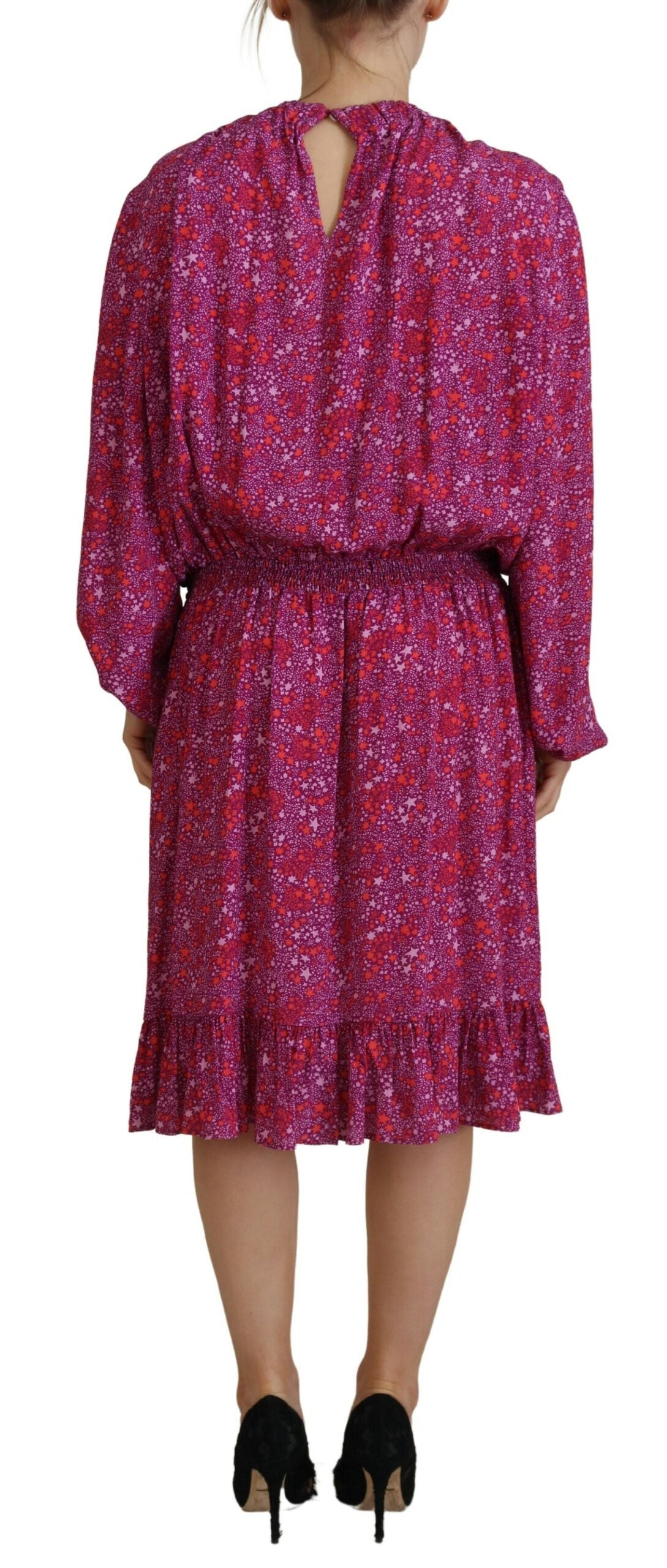 Fuchsia Synthetic Long Sleeve Dress with Star Embellishments