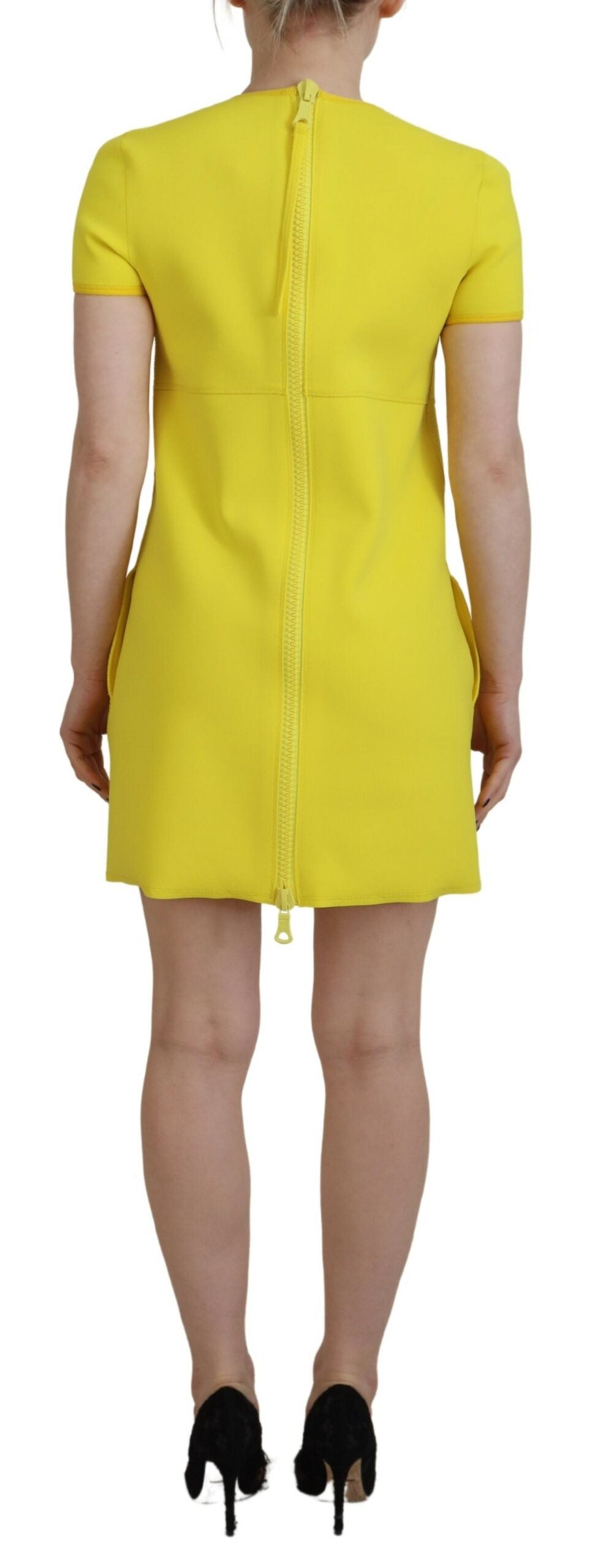 Robe Courte Dsquared² Jaune Nylon Manches Courtes Col Rond