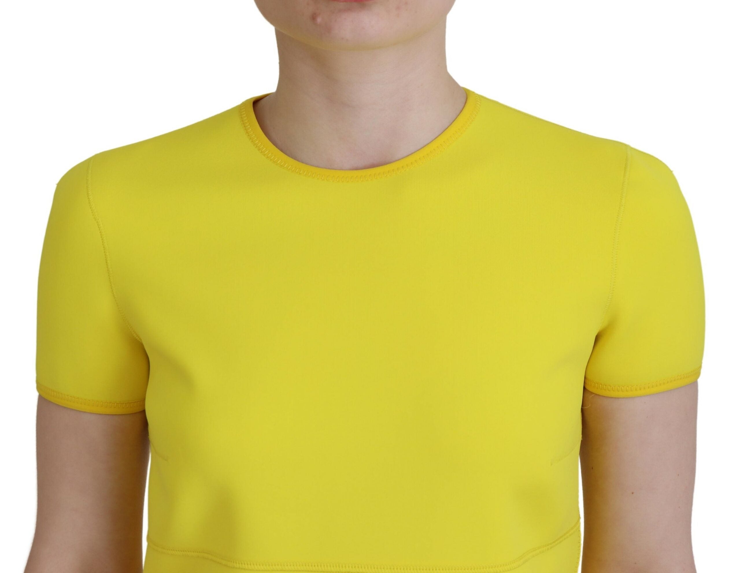 Robe Courte Dsquared² Jaune Nylon Manches Courtes Col Rond