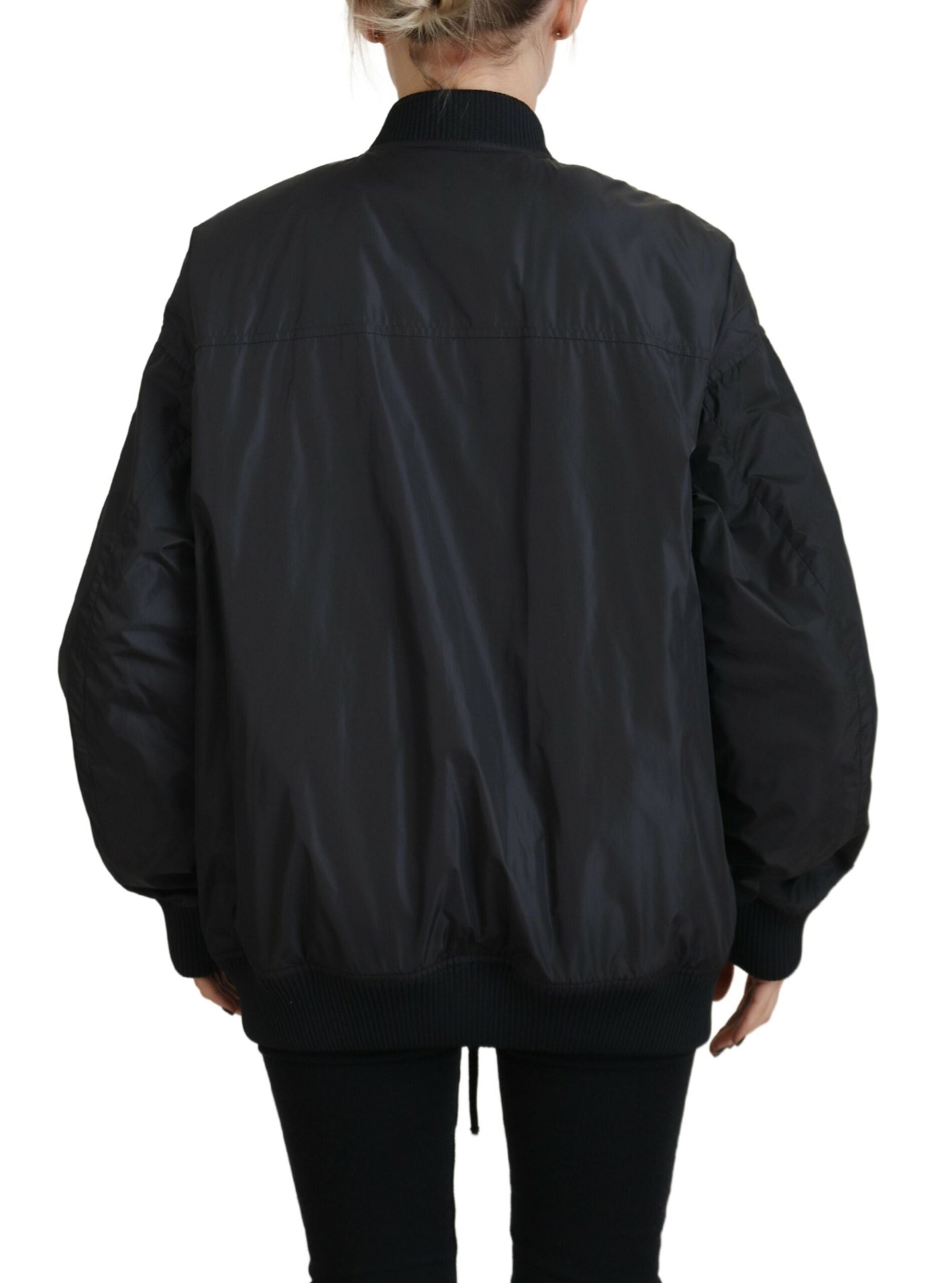 Schwarze Bomberjacke aus Synthetik mit Logo-Reißverschluss