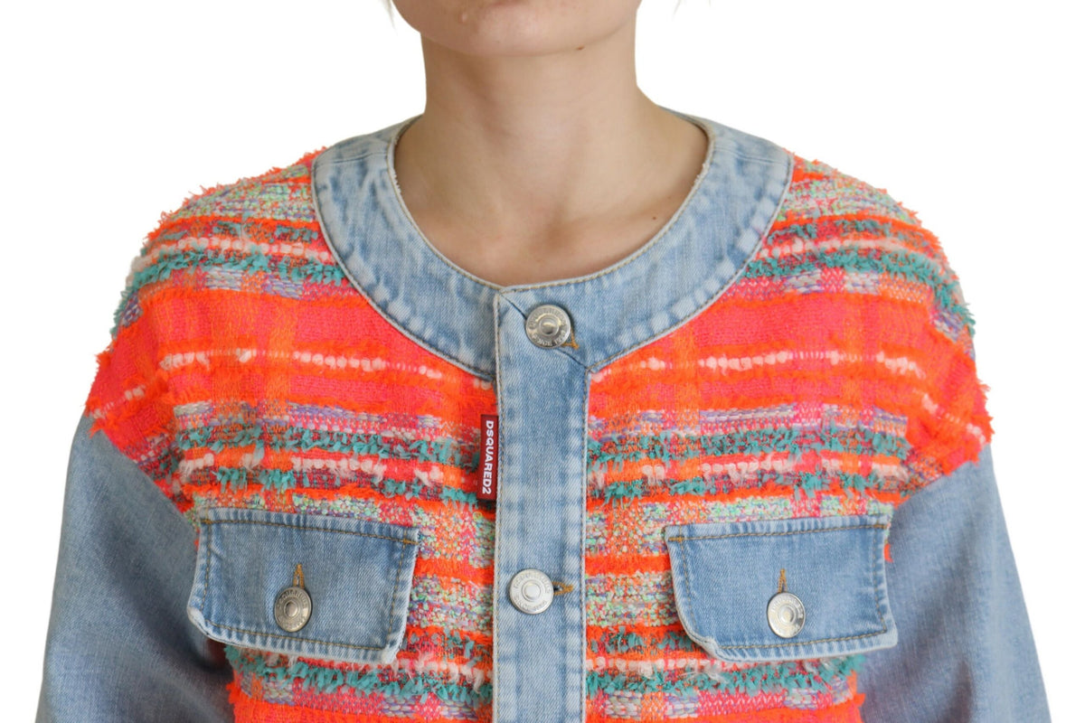 Dsquared² Orange-Blaue Jeansjacke mit Knopfleiste