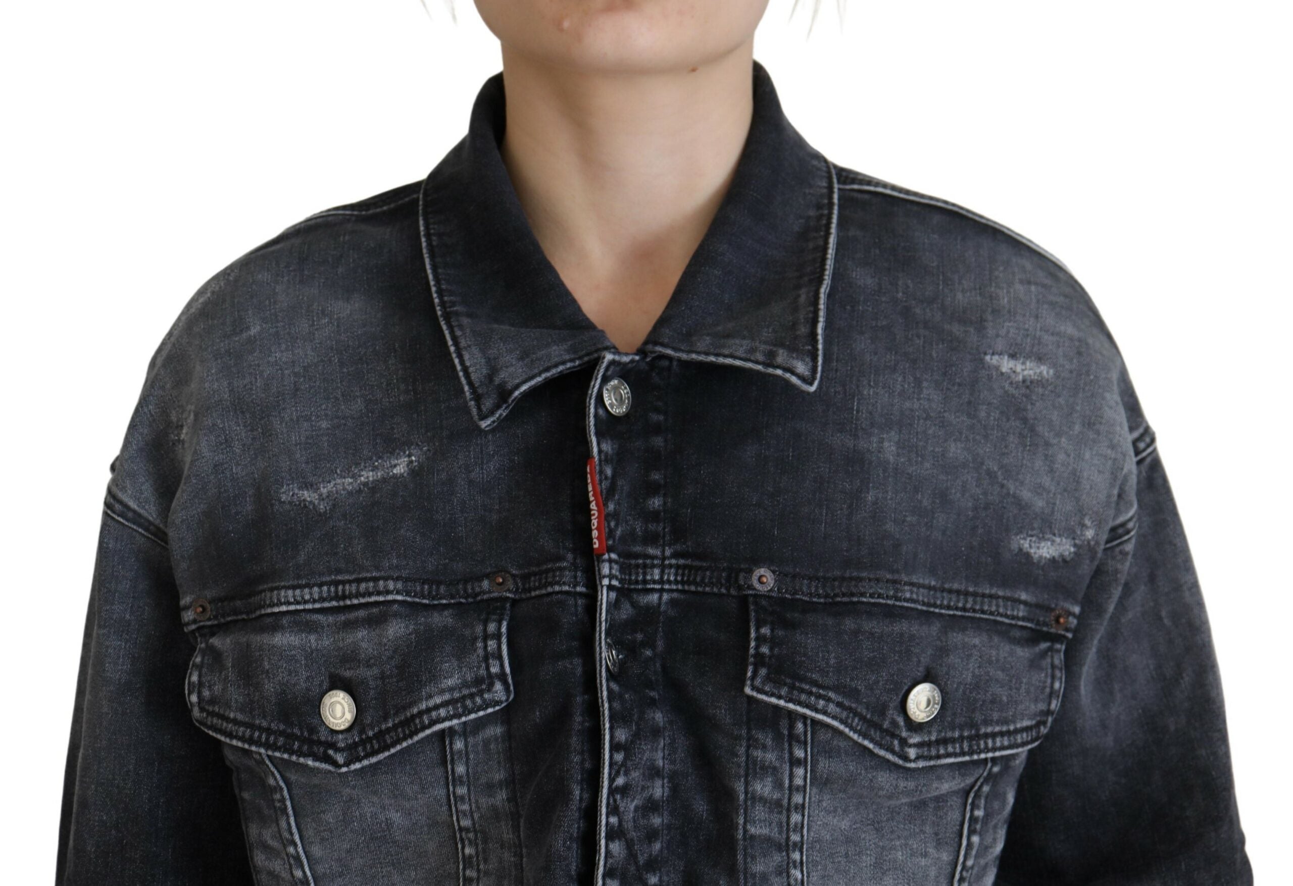 Veste en jean courte en coton délavé gris Dsquared²