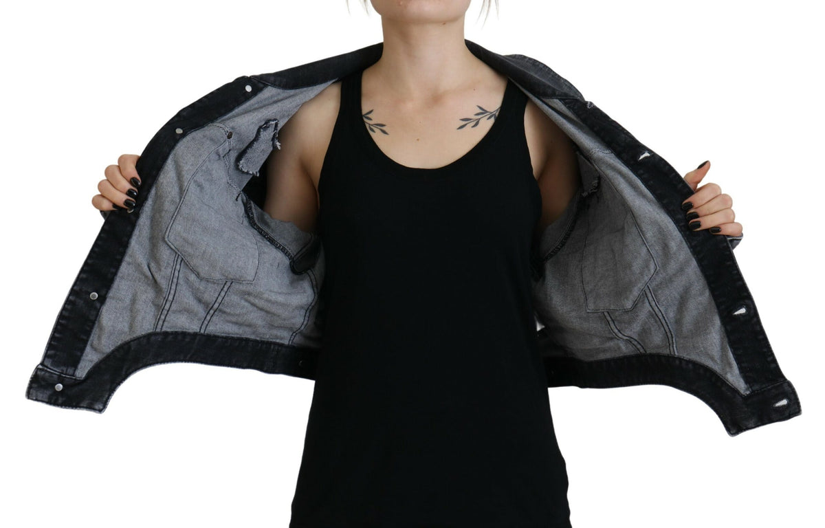 Dsquared² Graue gewaschene Jeansjacke aus Baumwolle mit kurzem Schnitt