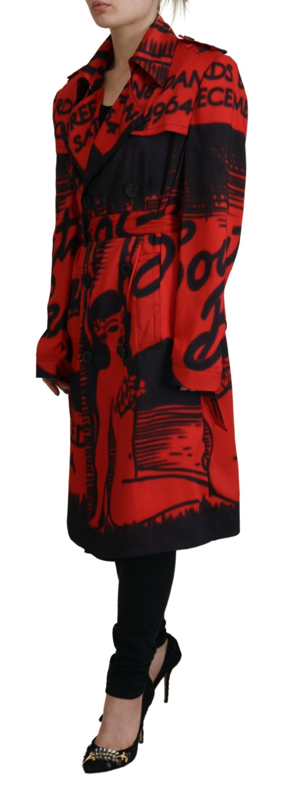 Roter synthetischer langer Mantel mit Knopfkragen von DSQUARED2