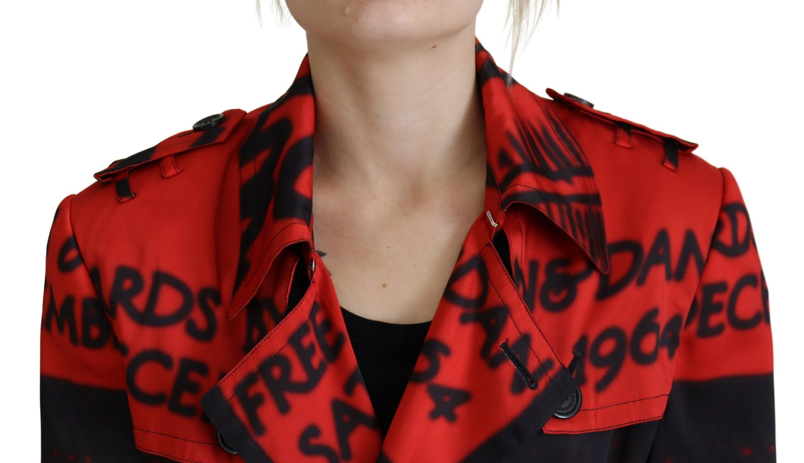 Roter synthetischer langer Mantel mit Knopfkragen von DSQUARED2