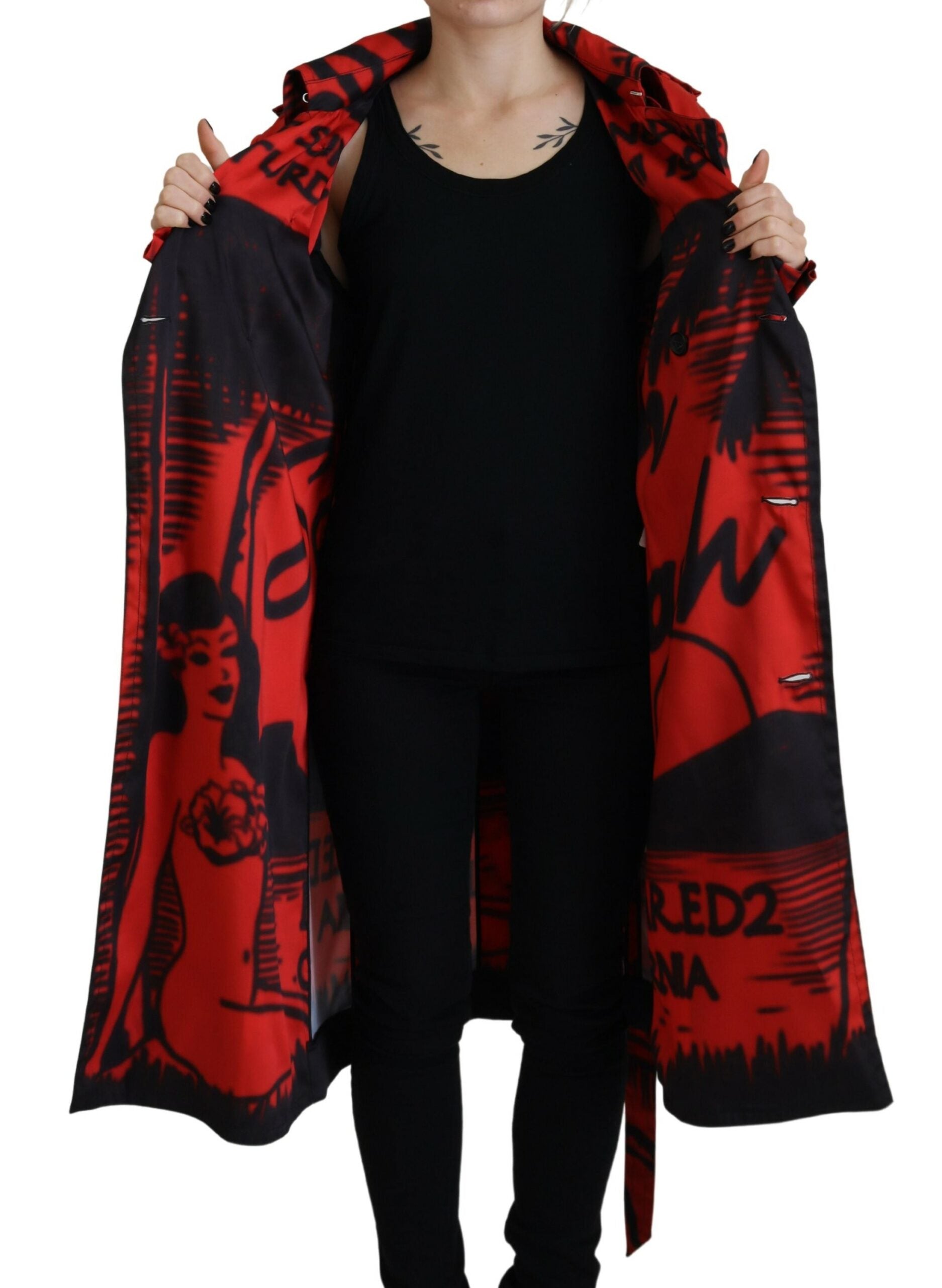 Roter synthetischer langer Mantel mit Knopfkragen von DSQUARED2