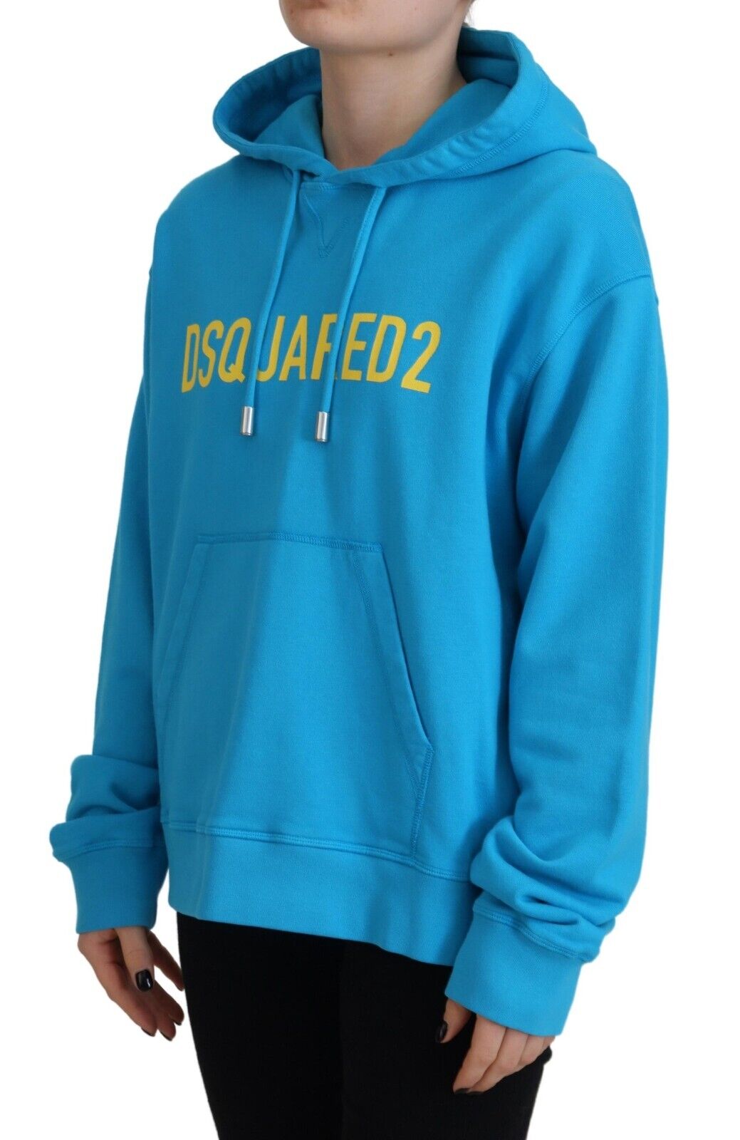 Blue Cotton Hoodie Sweatshirt with Logo Print by DSQUARED2