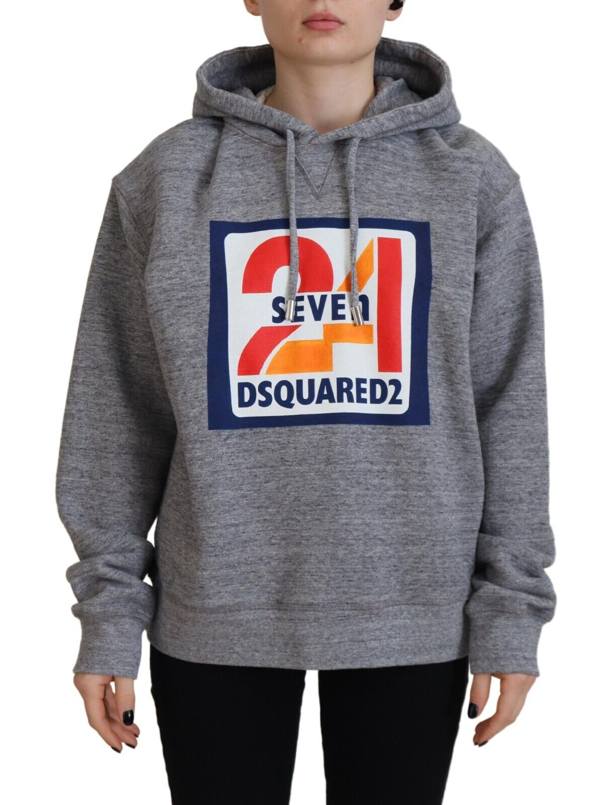 Sweat à capuche gris en coton imprimé logo