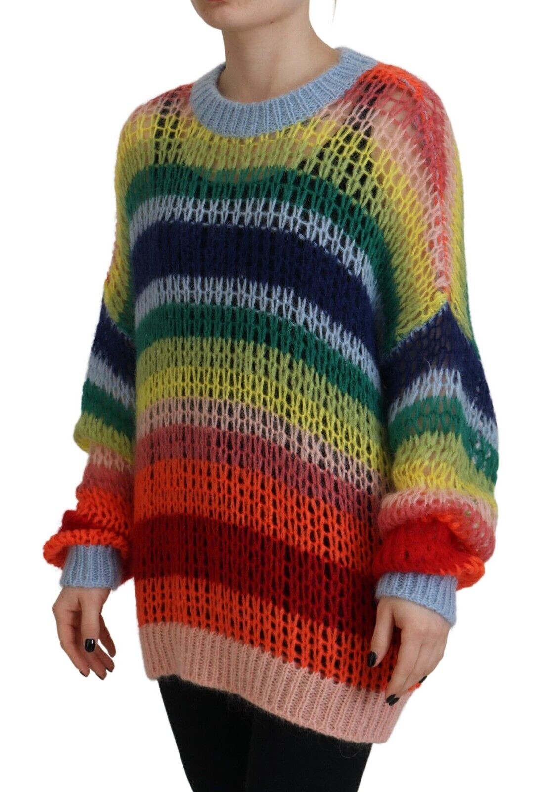 Mehrfarbiger Rundhals-Pullover aus Wolle und Mohair