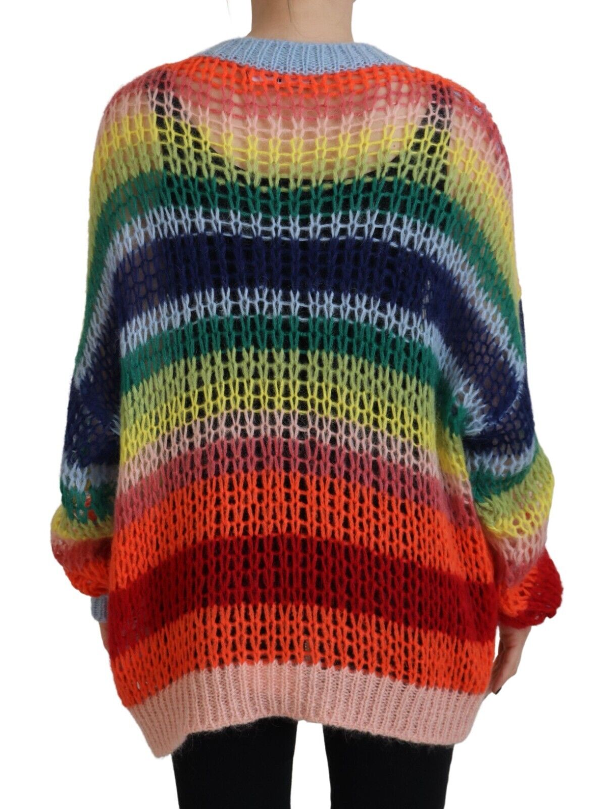 Mehrfarbiger Rundhals-Pullover aus Wolle und Mohair