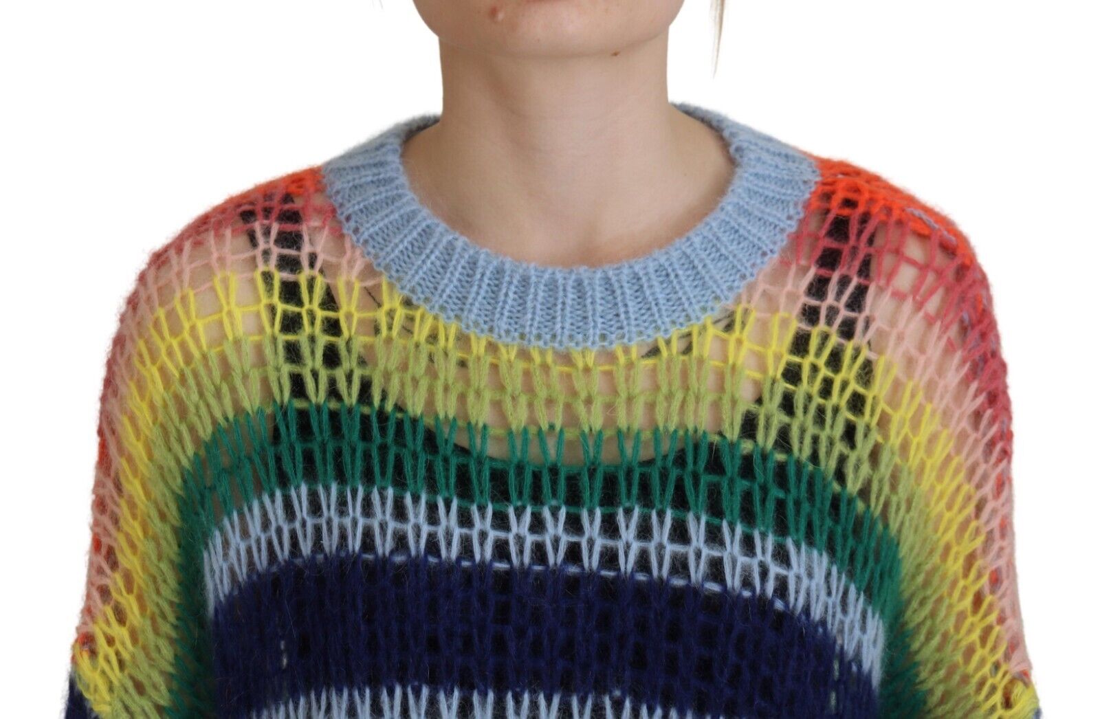 Mehrfarbiger Rundhals-Pullover aus Wolle und Mohair