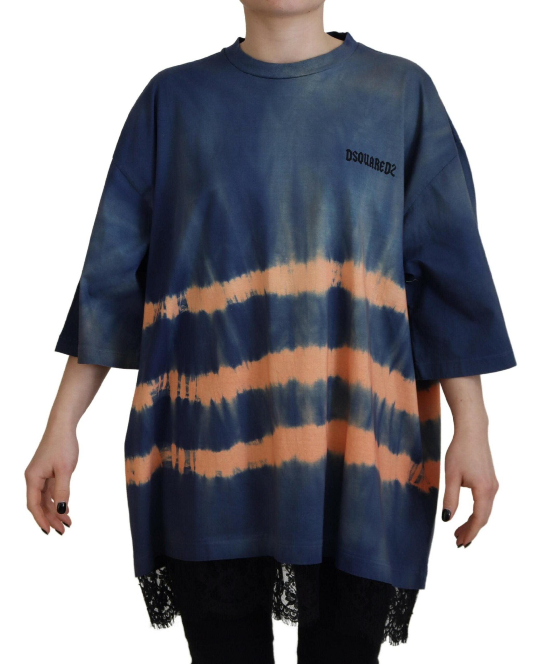 Blaues Baumwoll-Tie-Dye-Spitzen-T-Shirt von DSQUARED2