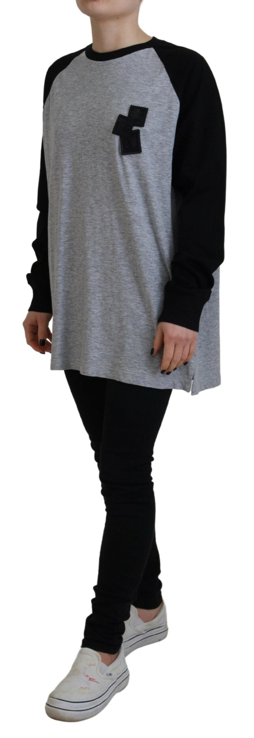 Grau-schwarzes Langarm-Raglan-Oberteil aus Baumwolle von DSQUARED2