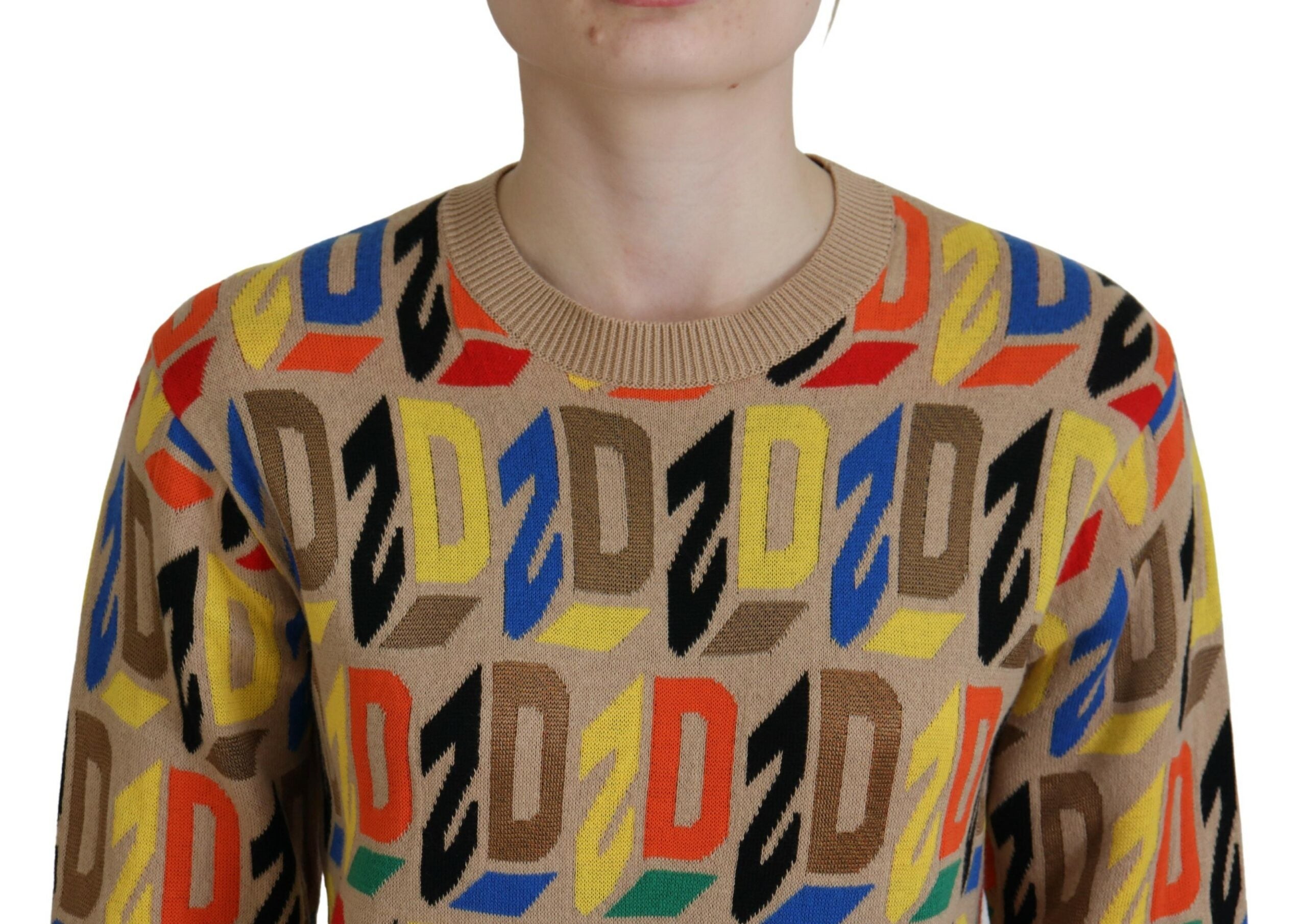 Pull en coton marron à manches longues et col rond imprimé Dsquared²